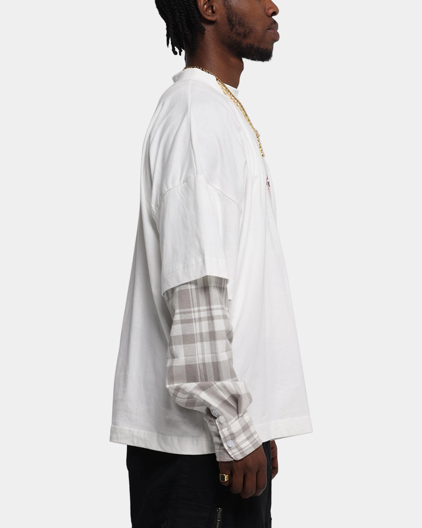 Perfect Fit Loiter Layered Flannel T-Shirt Cream