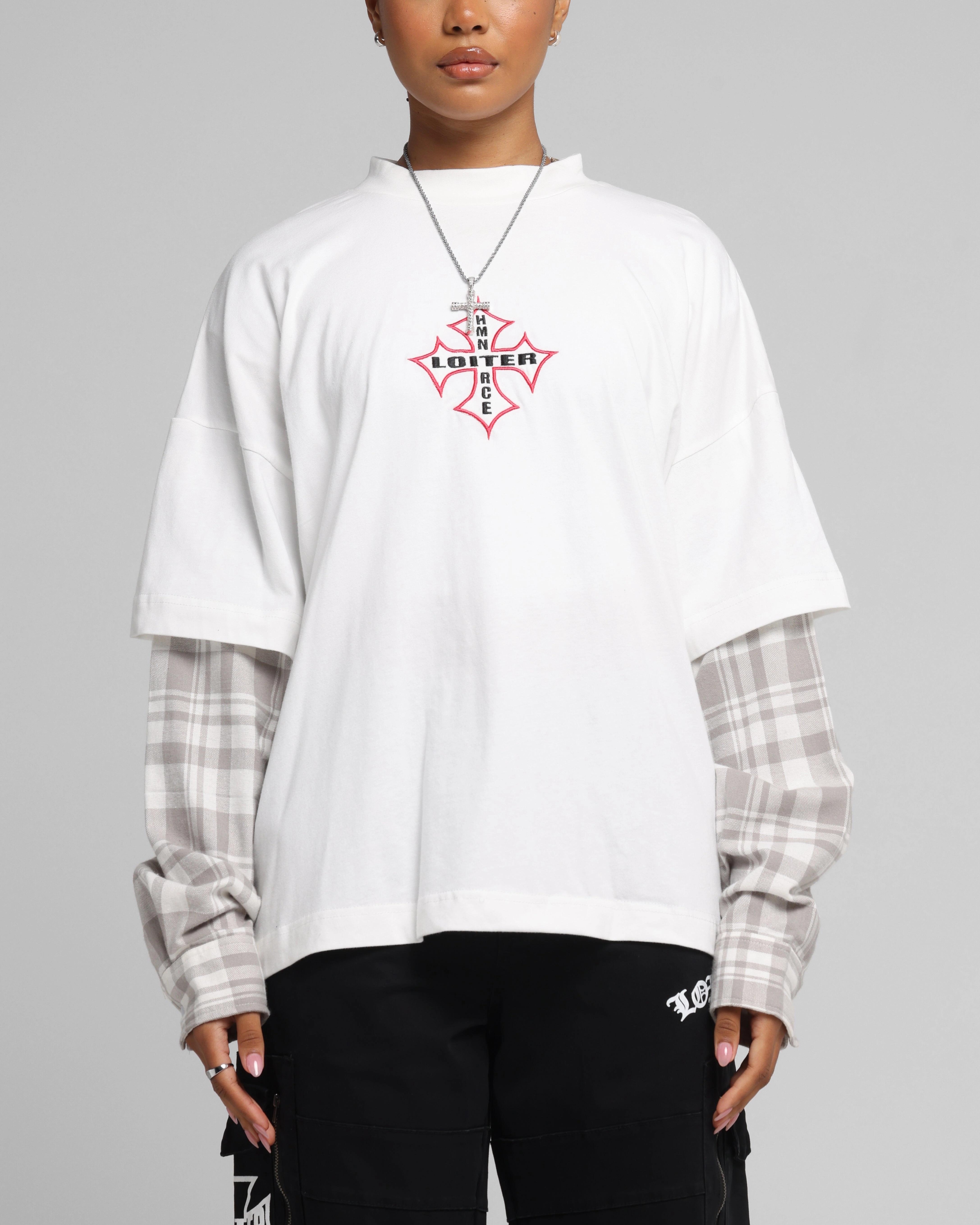 weekday wear Casual Layering Wear Loiter Layered Flannel T-Shirt Cream