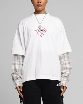 Loiter Layered Flannel T-Shirt Cream Comfy All-Day Geometric precision