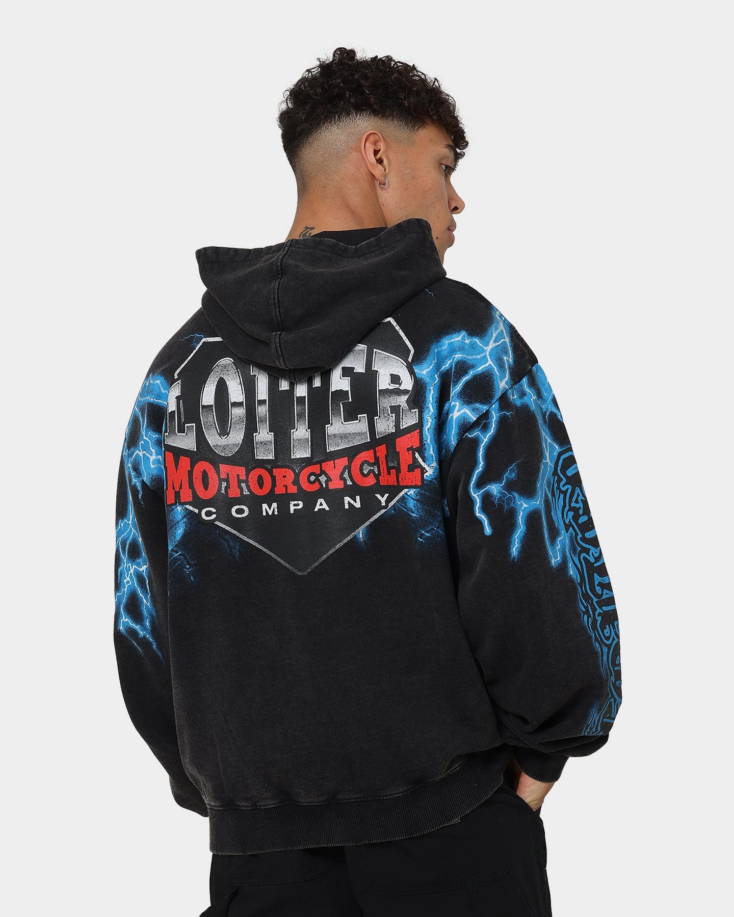 StretchFit Fabric Technology Forget Loiter Lightning Eagle Vintage Hoodie Vintage Black