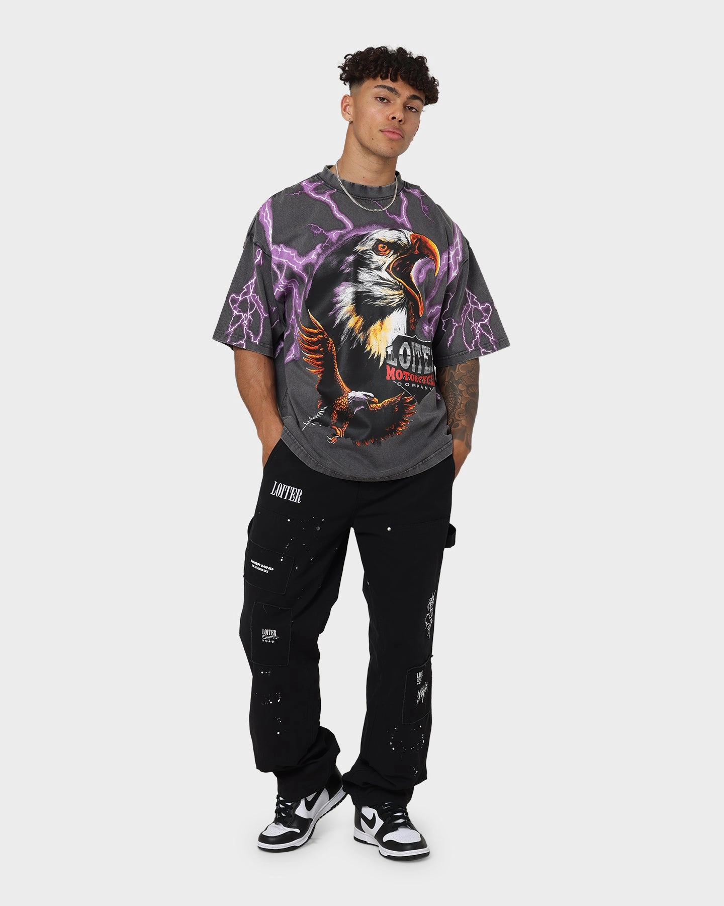 Loiter Lightning Eagle Vintage T-Shirt Charcoal Classic Comfort