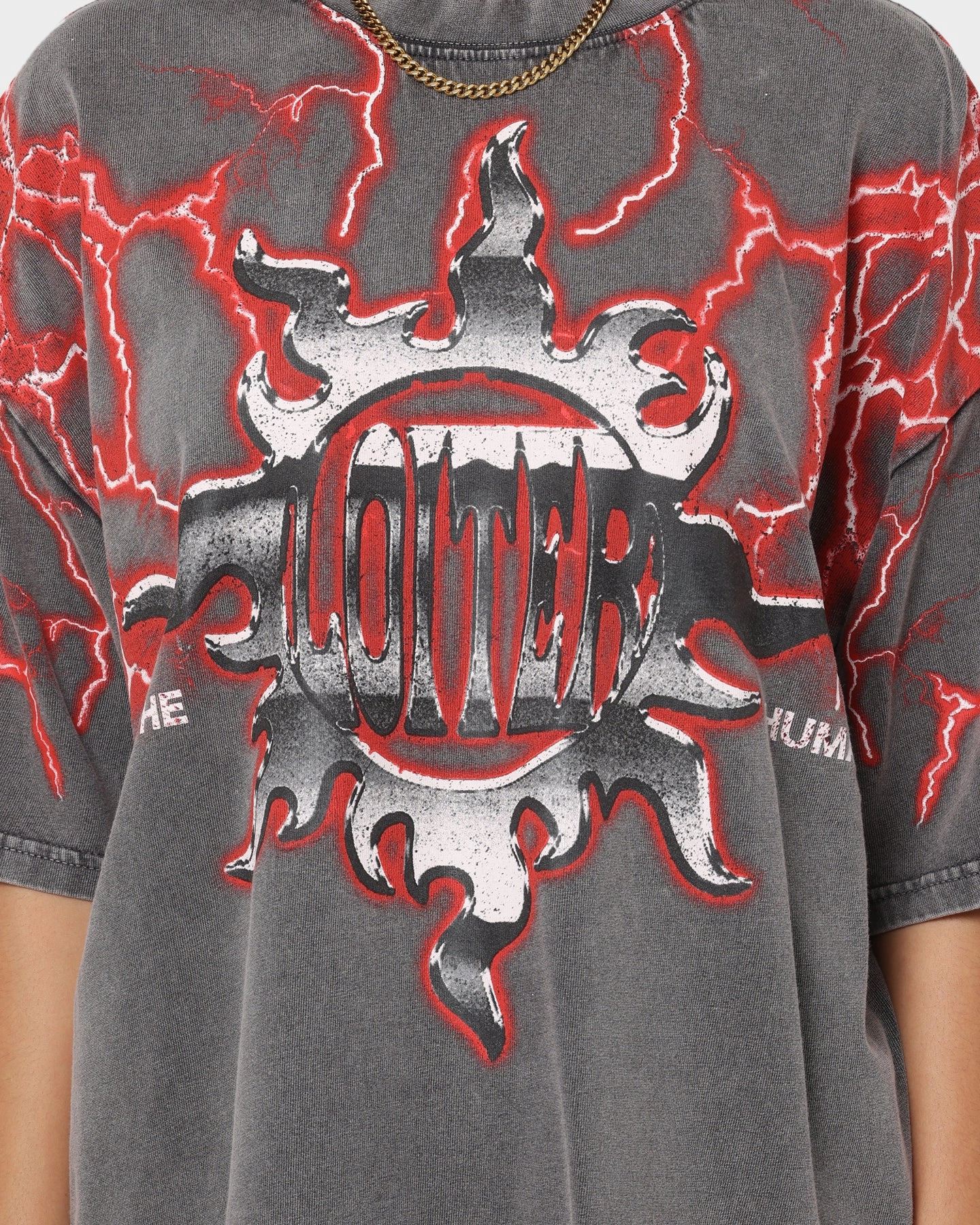 Breezy Comfort Relaxed Design Loiter Lightning Motor Vintage T-Shirt Charcoal/Red