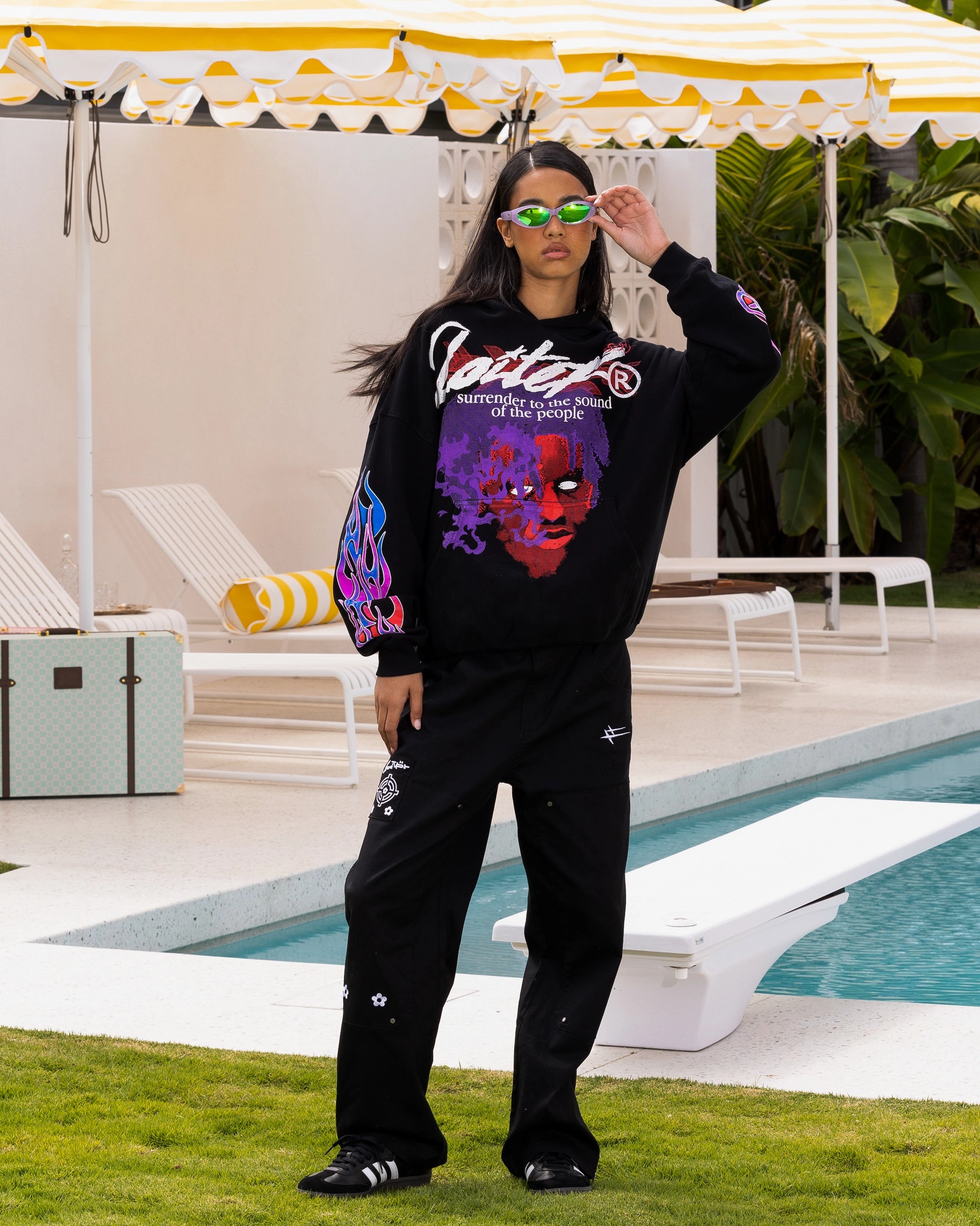 Loiter Live In Direct Vintage Hoodie Black Casual Outdoor Layer