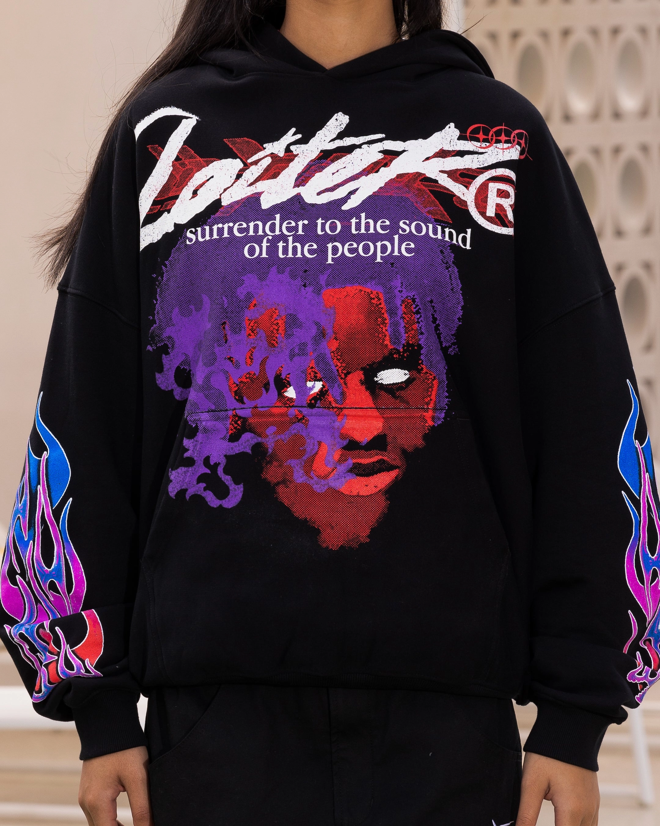 Oversized Quick Dry Coating Loiter Live In Direct Vintage Hoodie Black