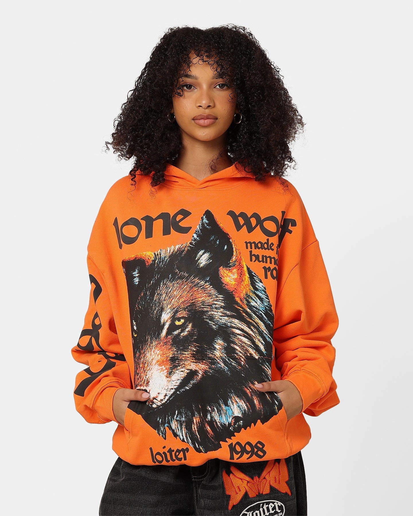 Loiter Lone Wolf Hoodie Orange Cordlock Adjustment System Era