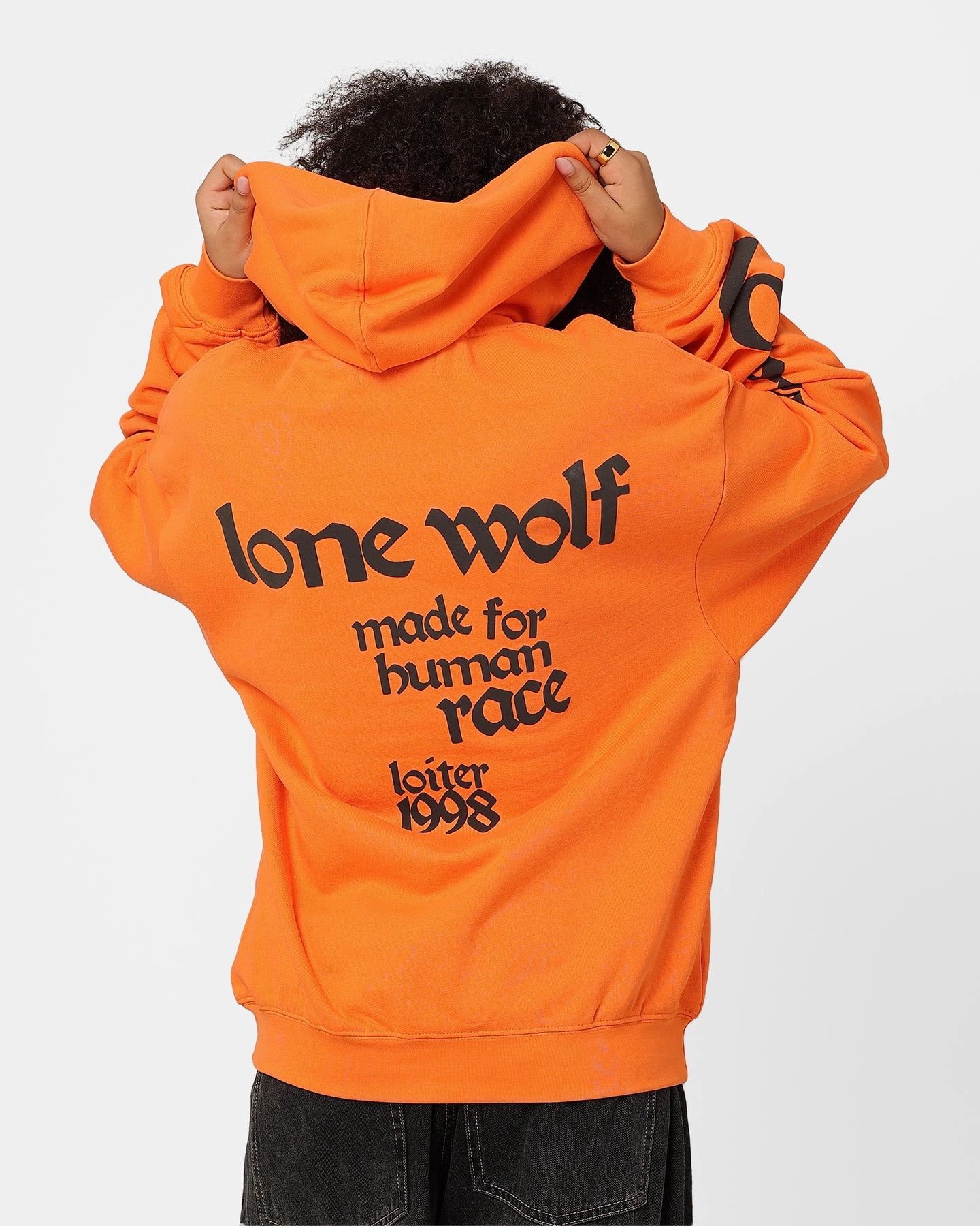 Ergonomic Sleeves Loiter Lone Wolf Hoodie Orange