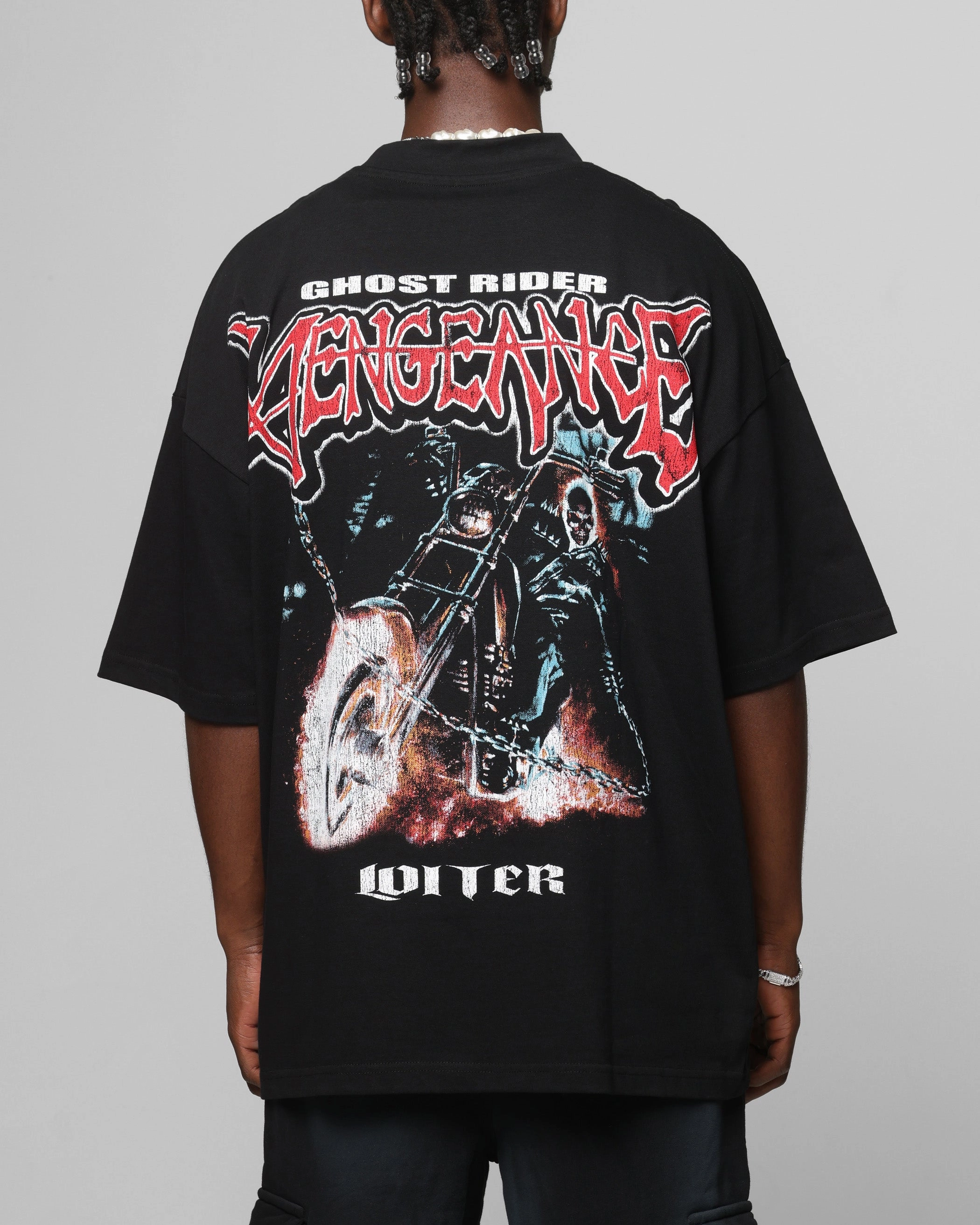 FlexibleKnit Daily Outfit Loiter Marvel Ghost Rider Mock Neck T-Shirt Black