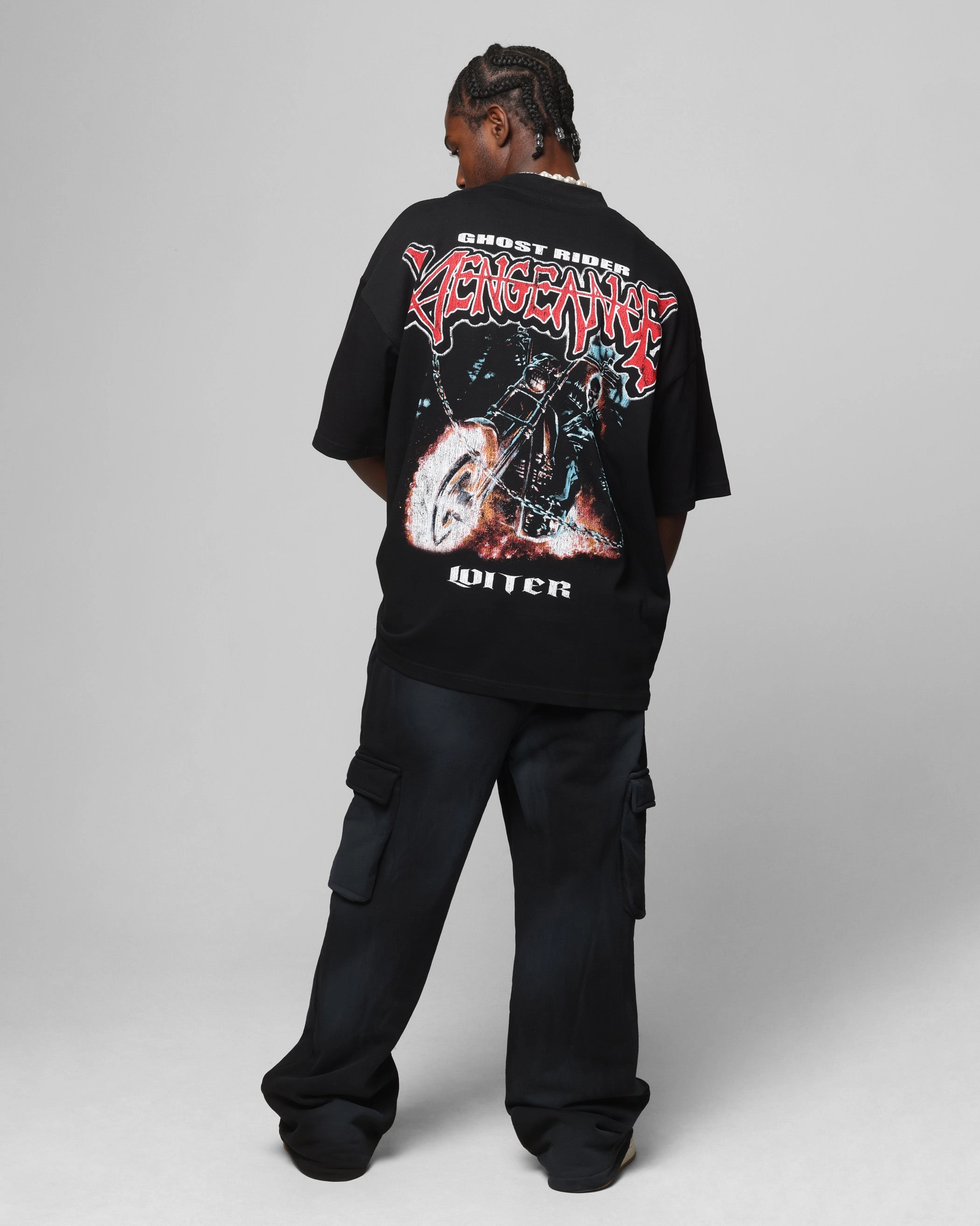 Loiter Marvel Ghost Rider Mock Neck T-Shirt Black Minimalist Aesthetic