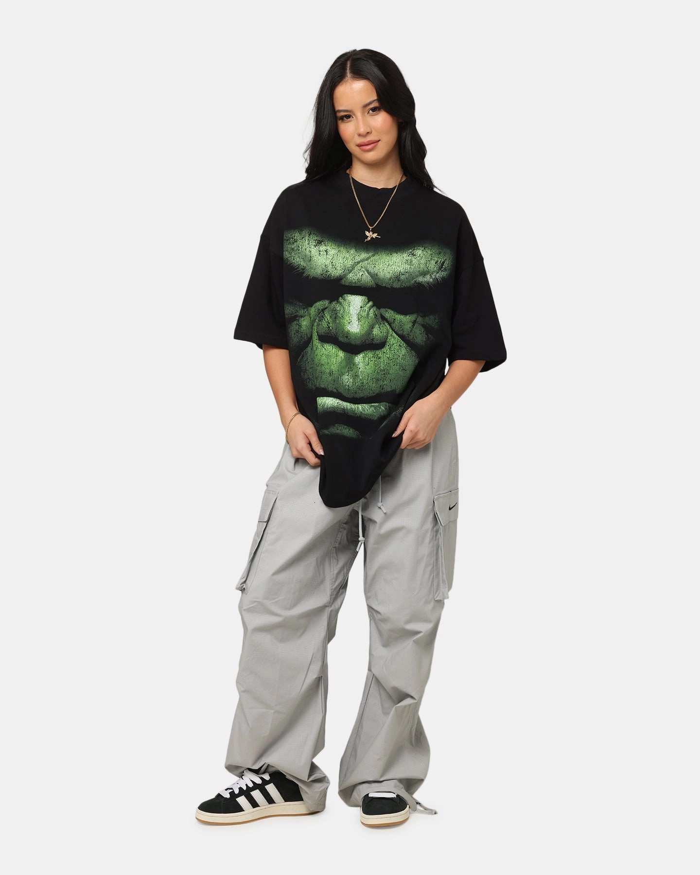 PreShrunkCotton cotton material Loiter Marvel Hulk Mock Neck T-Shirt Black