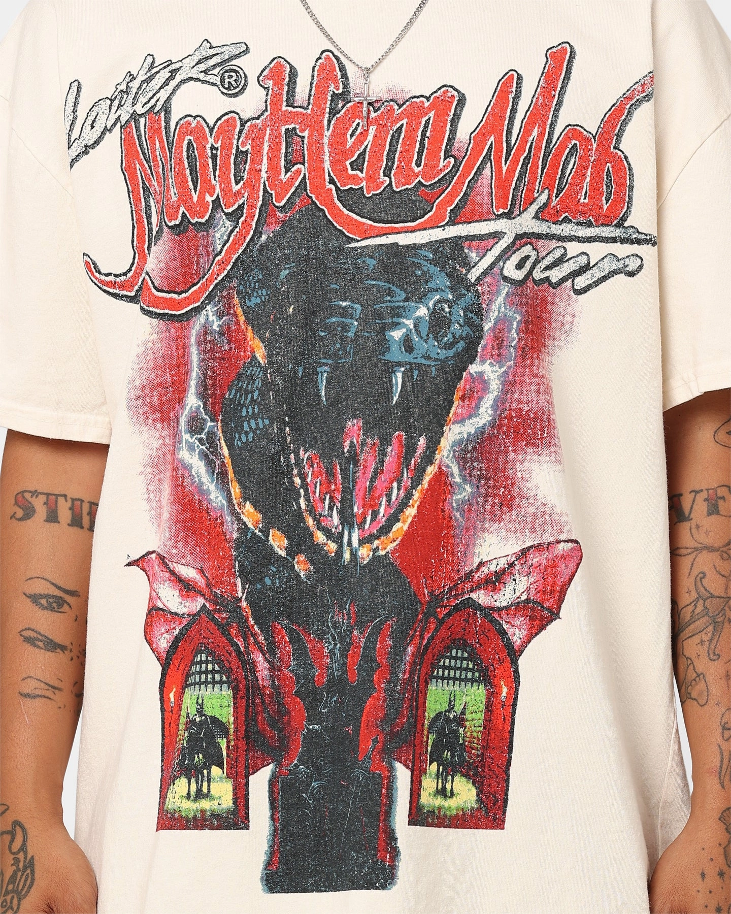 Organic Cotton Blend Loiter Mayhem Mob Vintage T-Shirt Off White