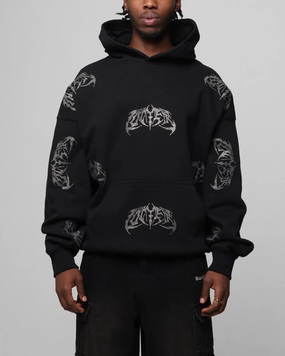 Non Chafing Edges Loiter Metal Rhinestone Hoodie Black
