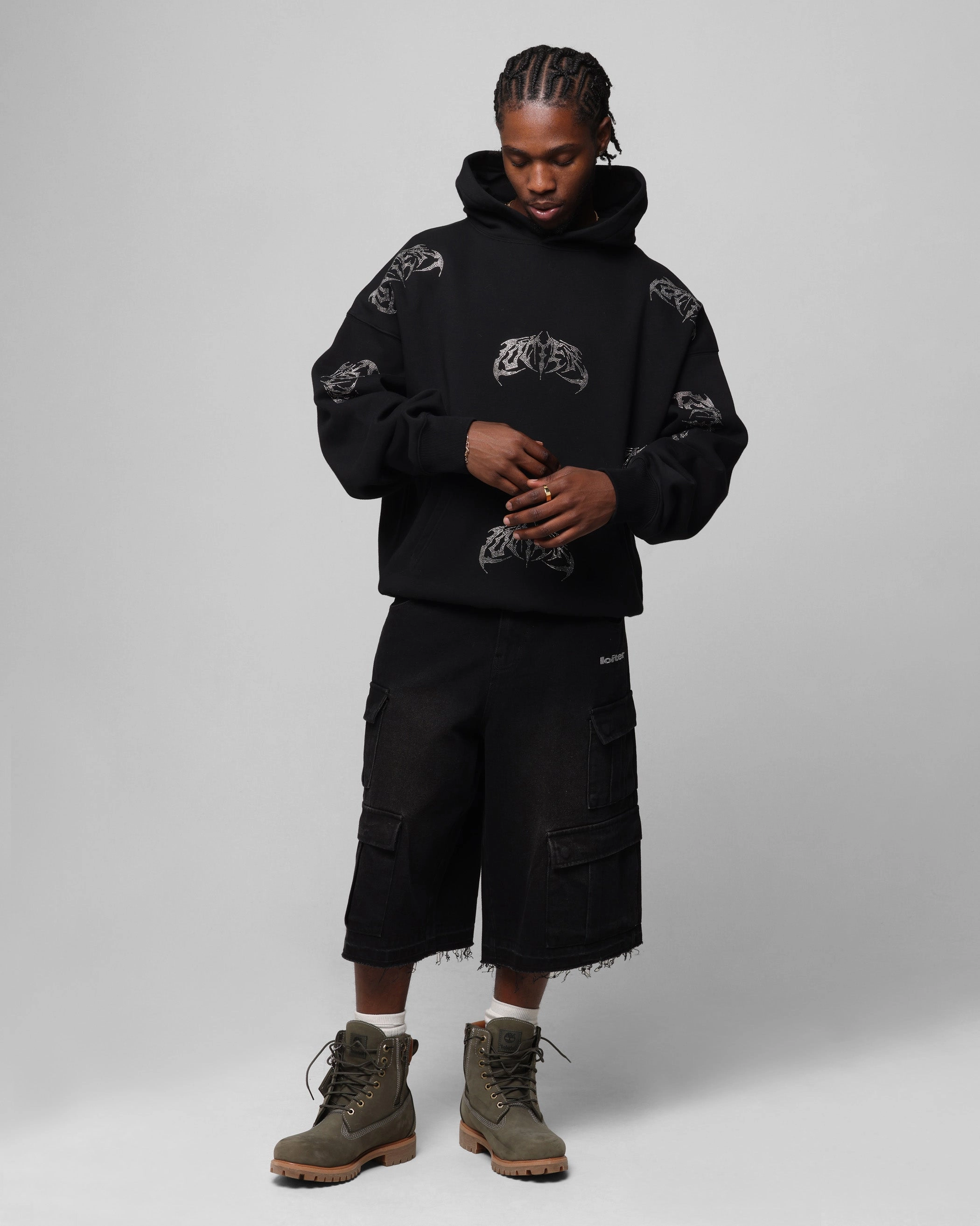 Popular Ergonomic Design Loiter Metal Rhinestone Hoodie Black