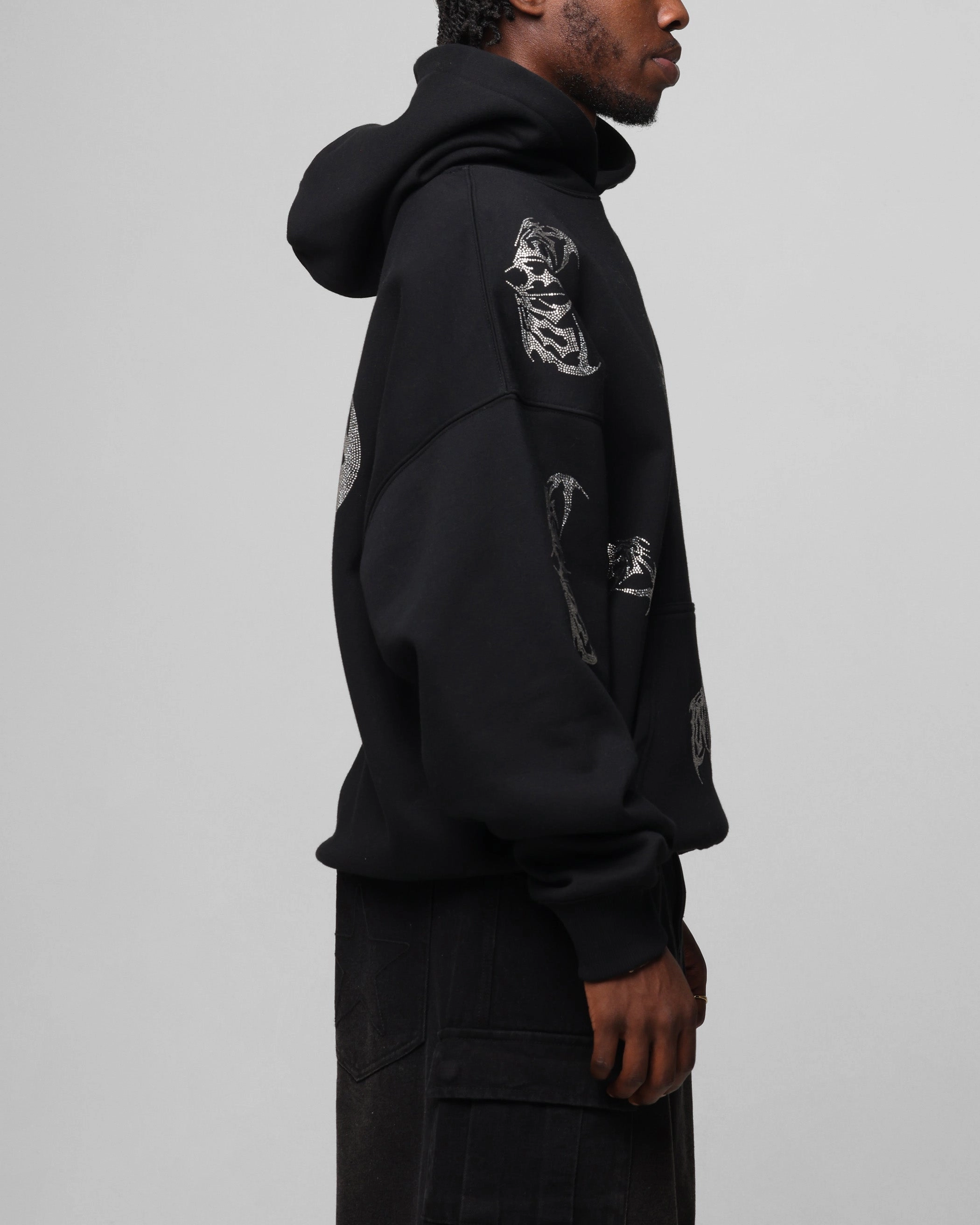 Defend Loiter Metal Rhinestone Hoodie Black