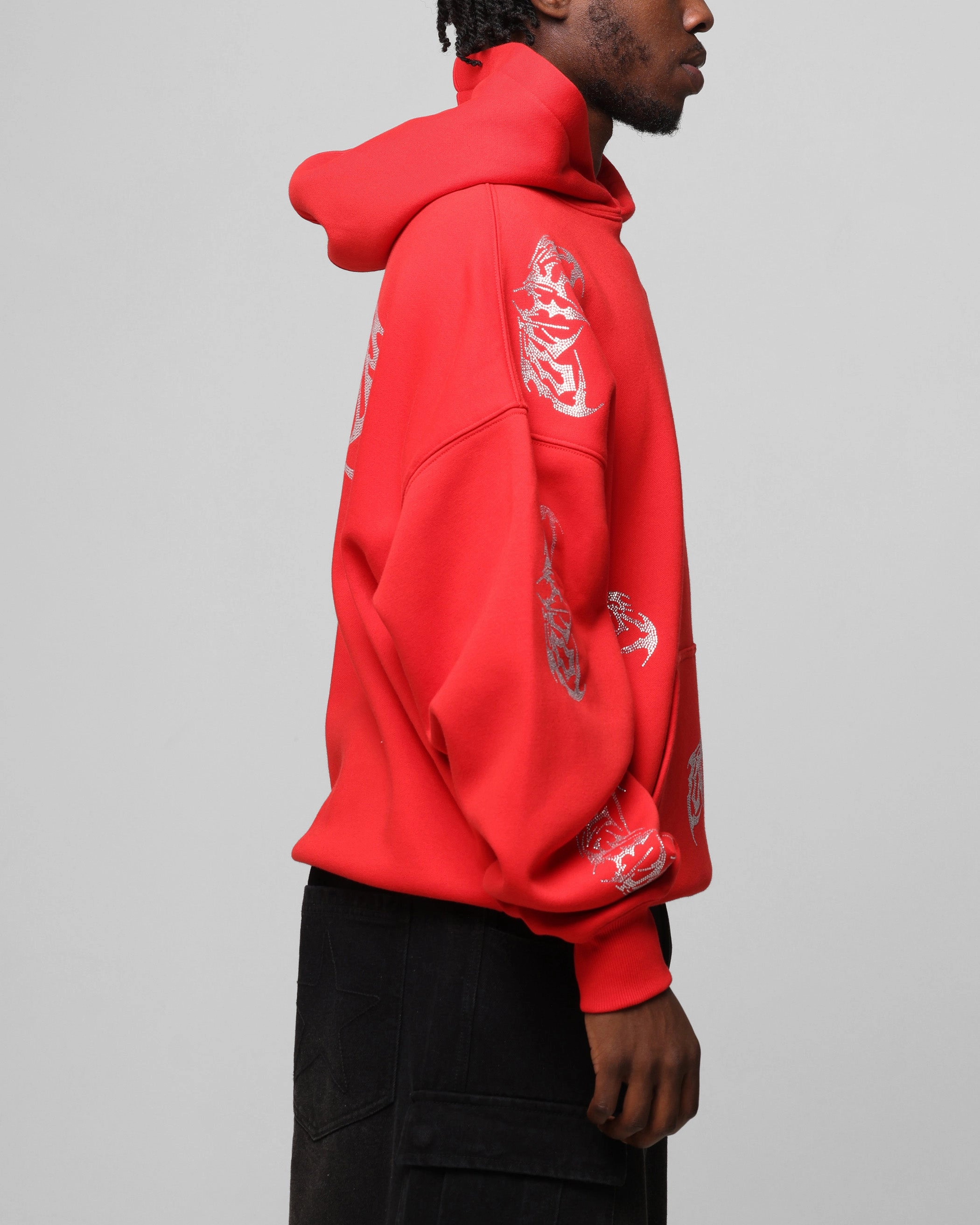 Loiter Metal Rhinestone Hoodie Red horizontal placement
