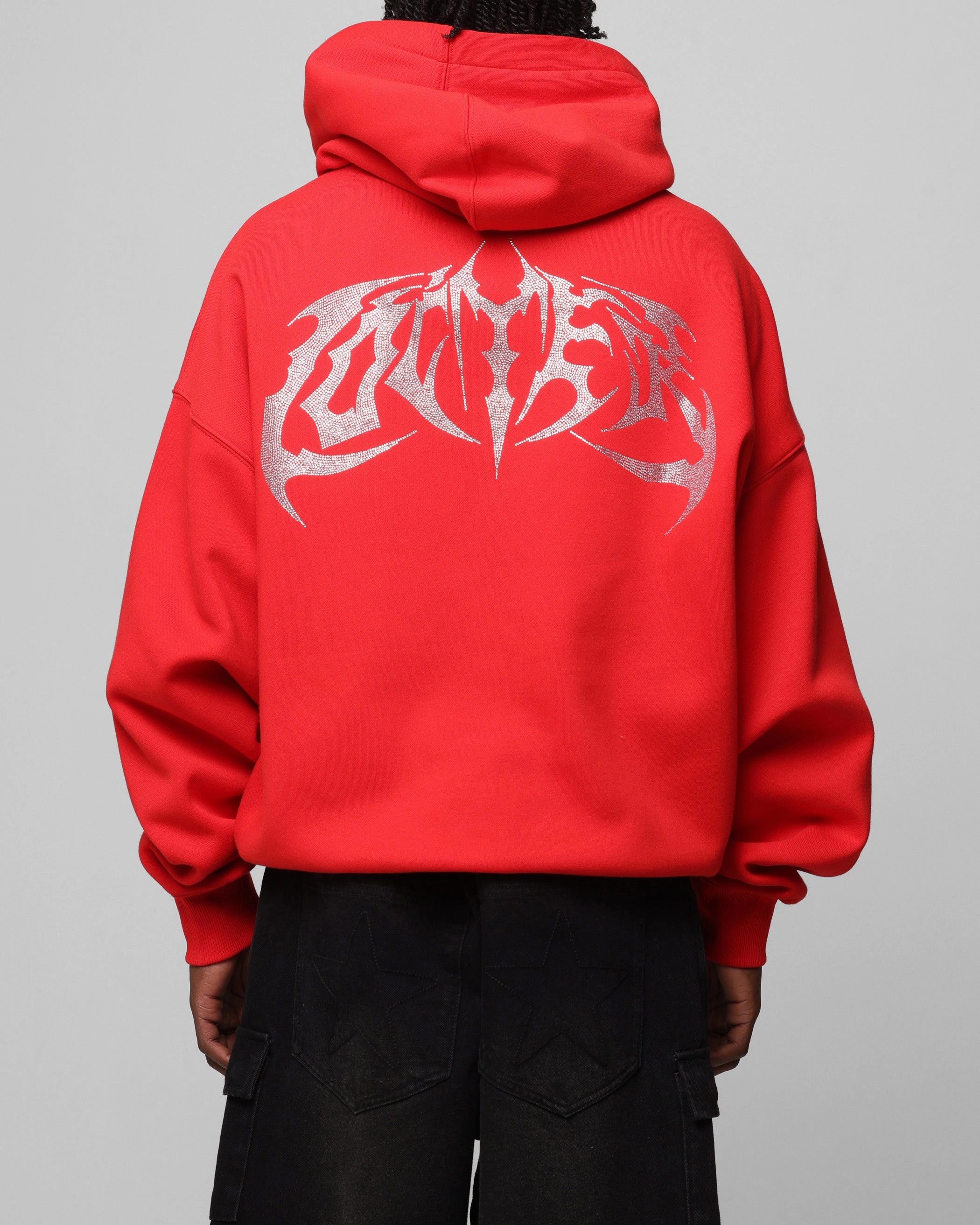 Easy Freshness Loiter Metal Rhinestone Hoodie Red