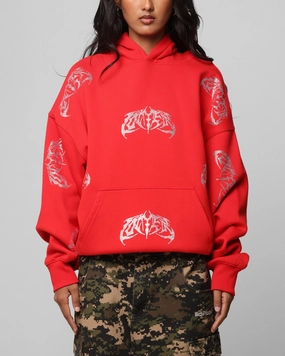 Loiter Metal Rhinestone Hoodie Red Puncture Resistant Material