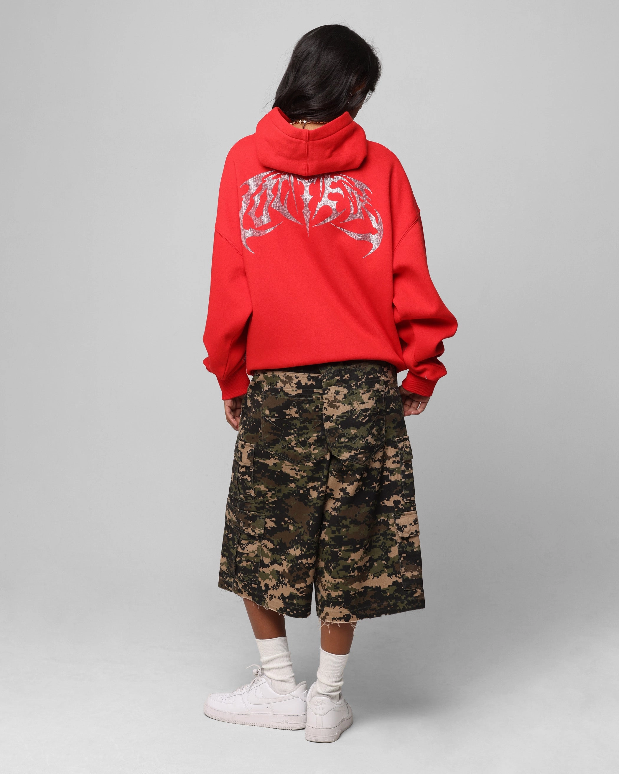 release Loiter Metal Rhinestone Hoodie Red