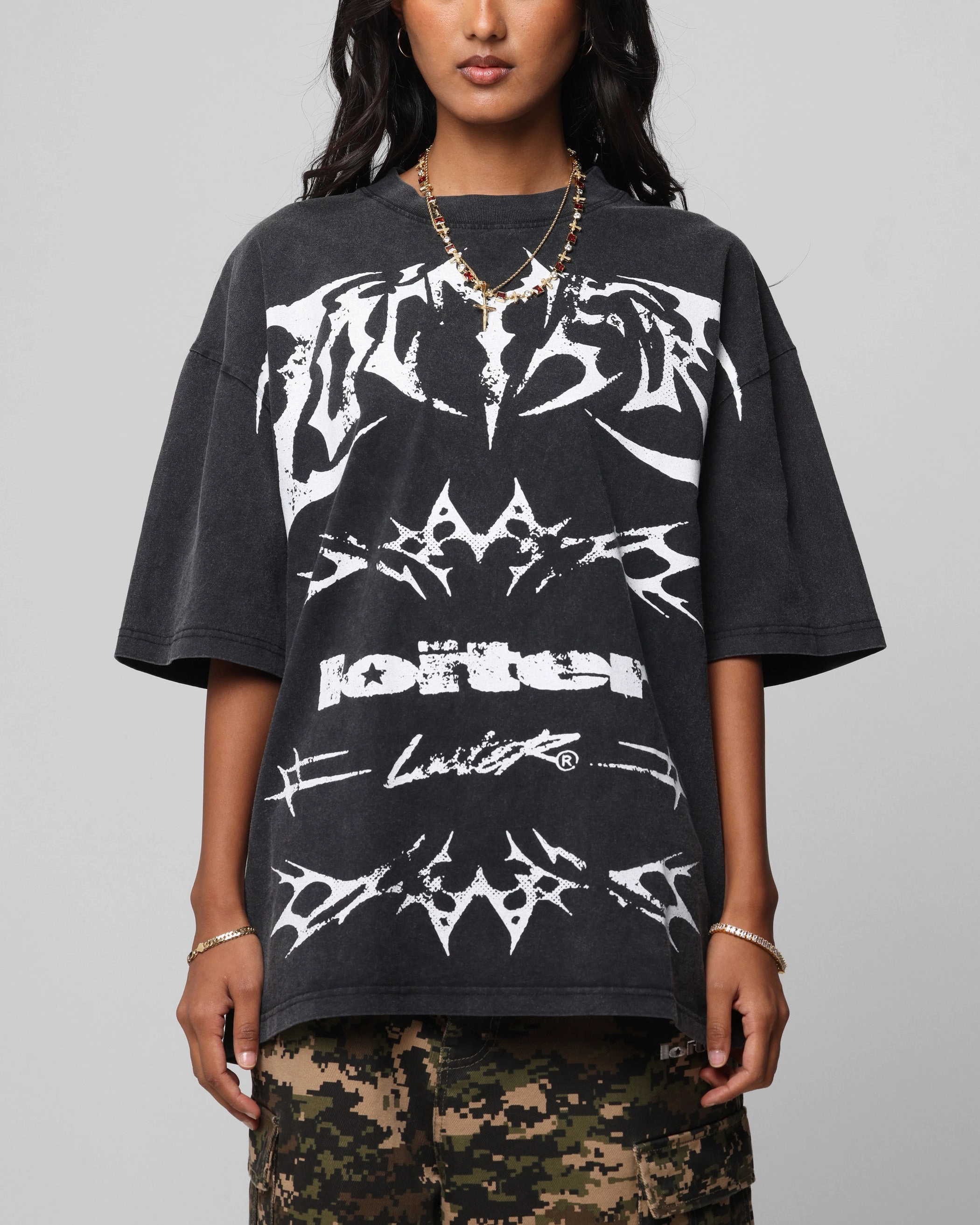 Loiter Metal Stacked Vintage T-Shirt Vintage Black Rayon blend