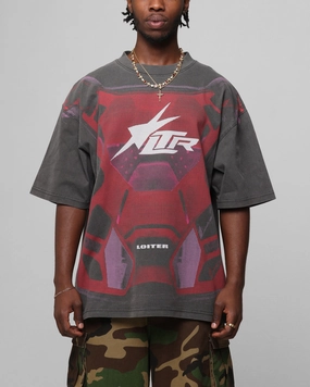 Loiter Motocross Vintage T-Shirt Charcoal/Red AntiStatic Properties