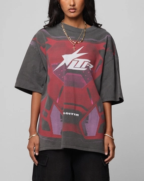 Scoop neck Chill Wear Loiter Motocross Vintage T-Shirt Charcoal/Red