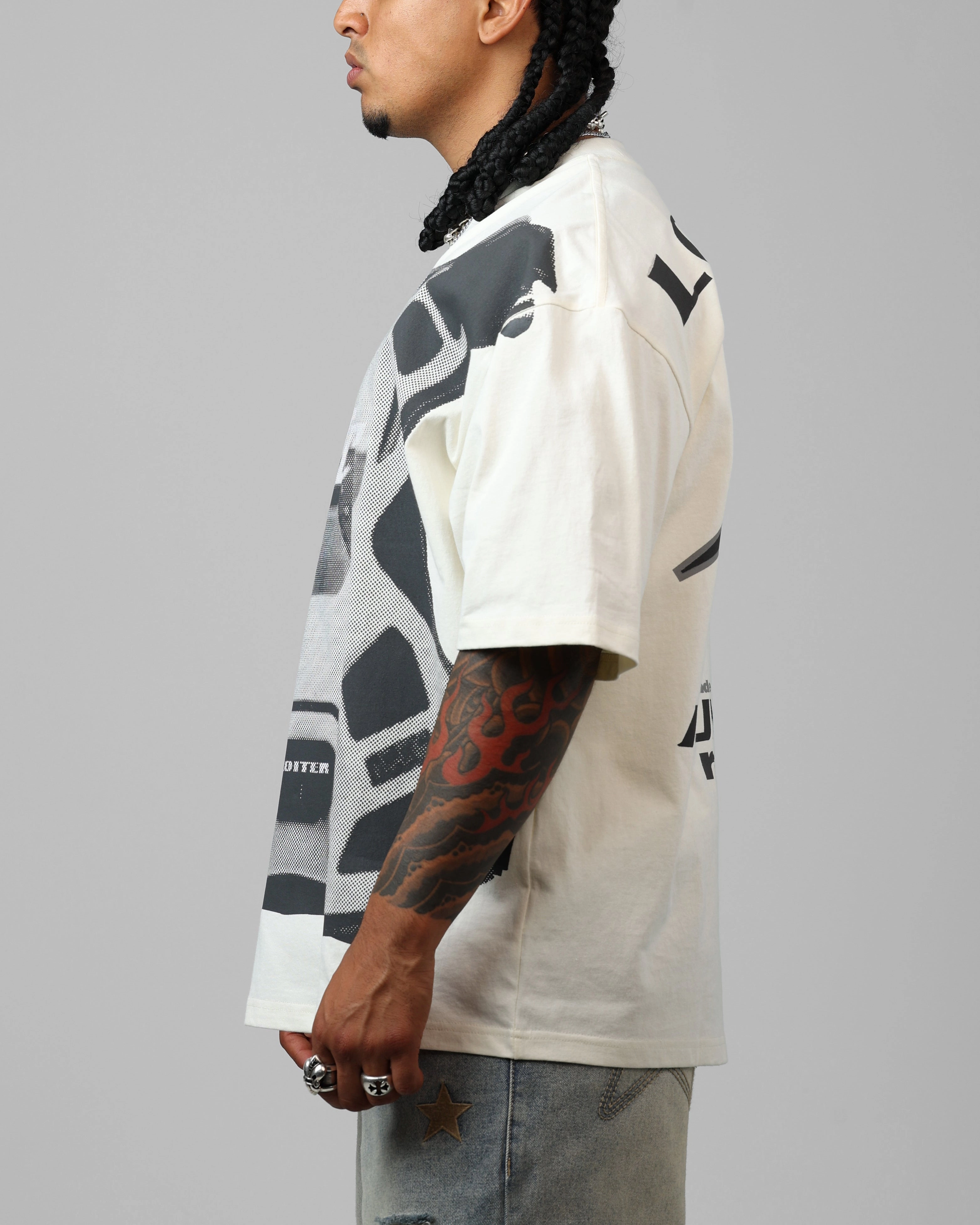Adult Wear Loiter Motocross Vintage T-Shirt Off White/Grey