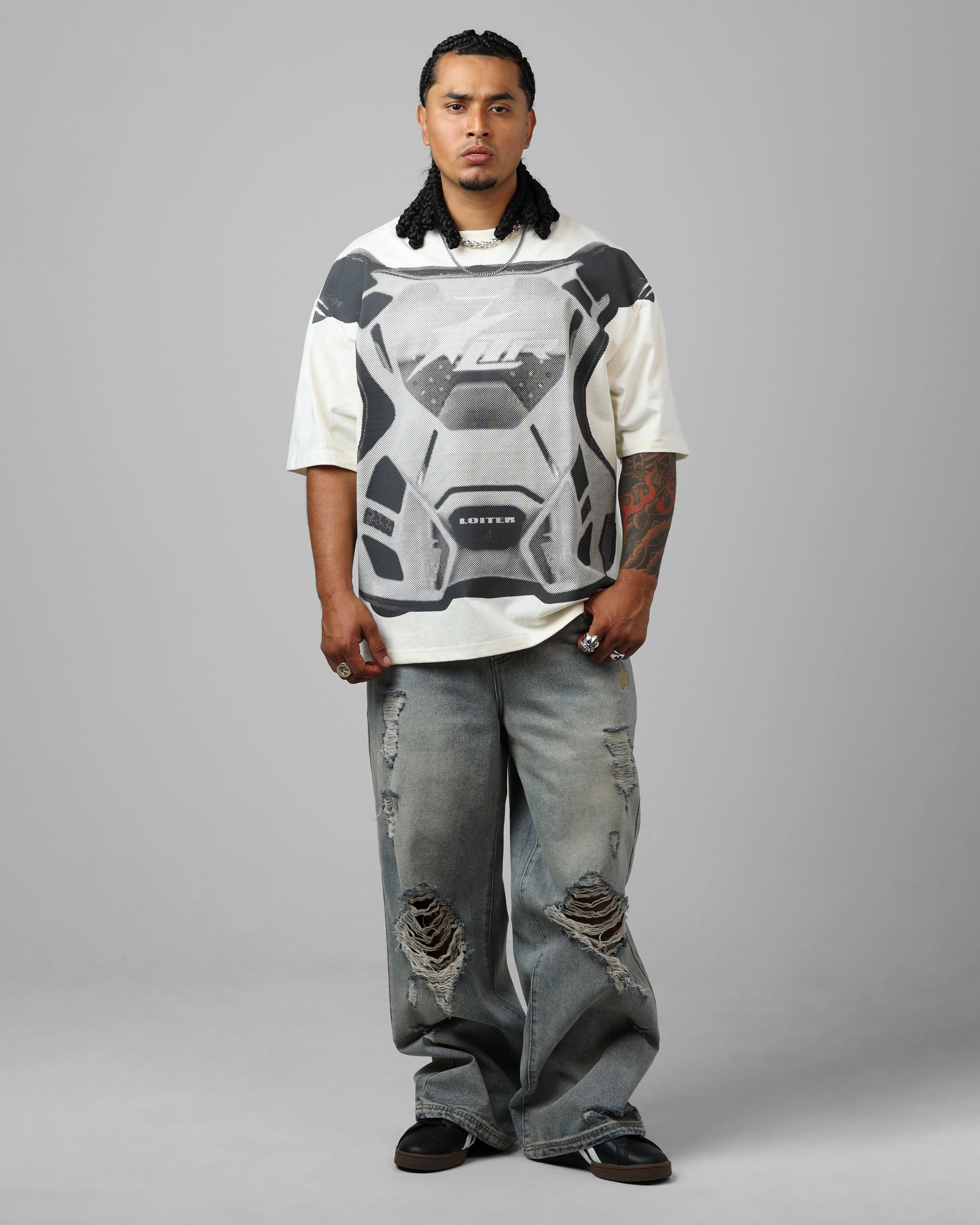 Hygroscopic Fiber Loiter Motocross Vintage T-Shirt Off White/Grey