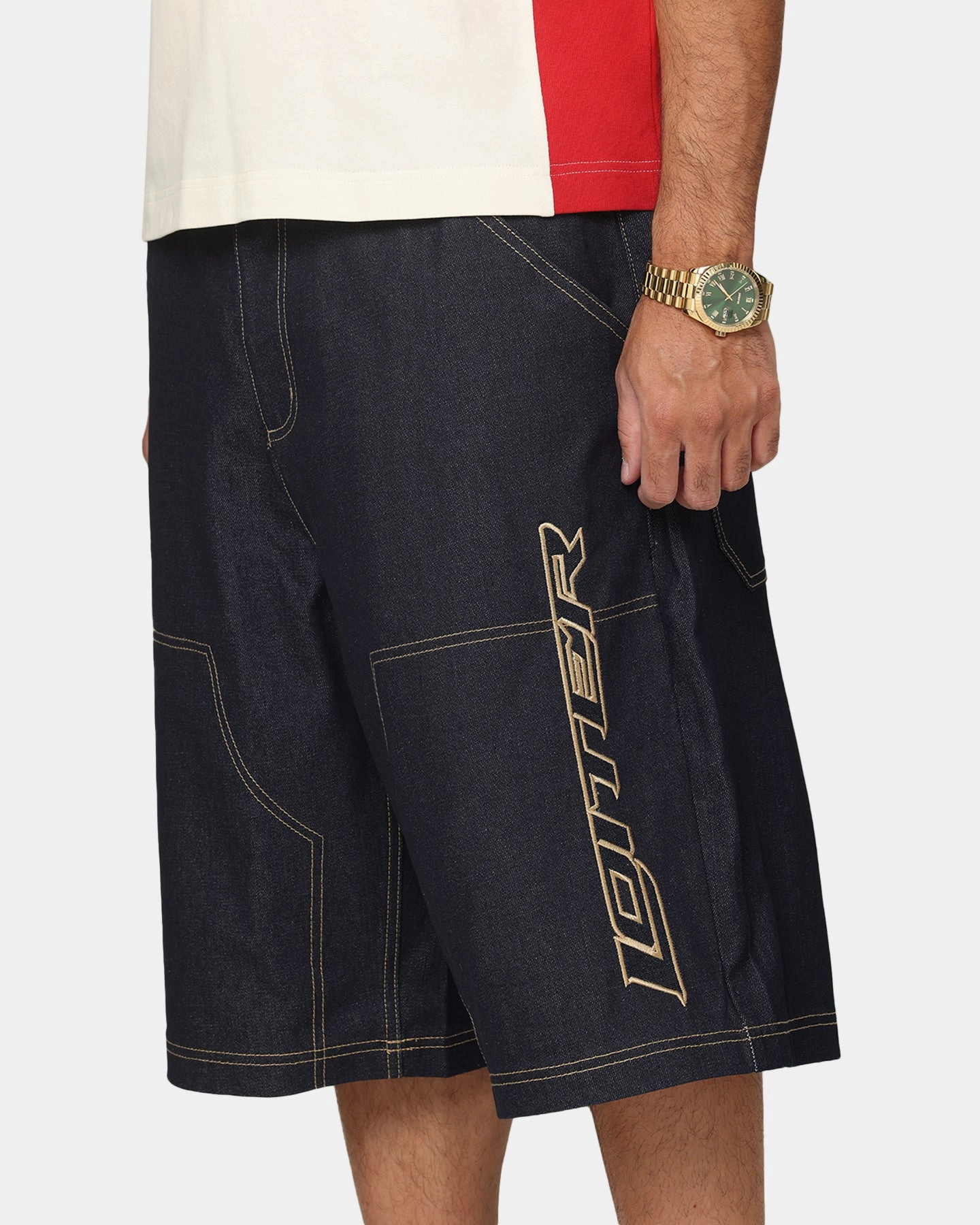Sporty Look Loiter Motor Denim Shorts Indigo