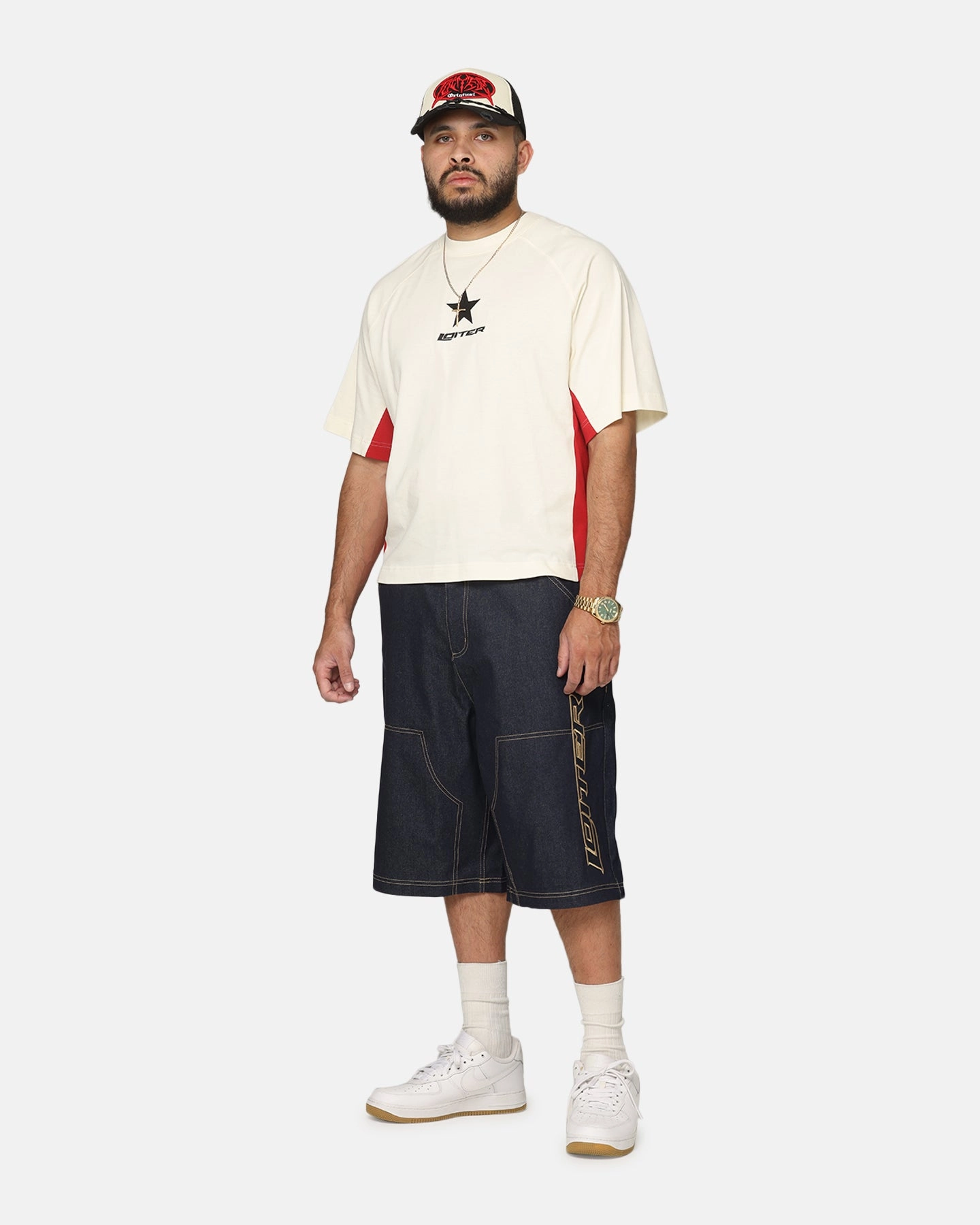 Loiter Motor Denim Shorts Indigo Versatile Layering Capability Loose Fit