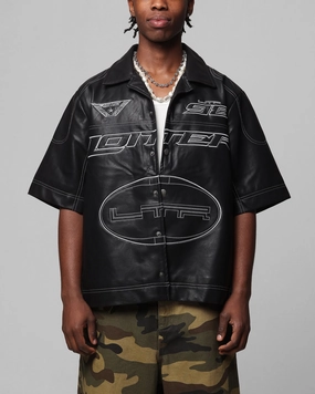 Youthful Vibe Loiter Motor PU Leather Button Up Shirt Black