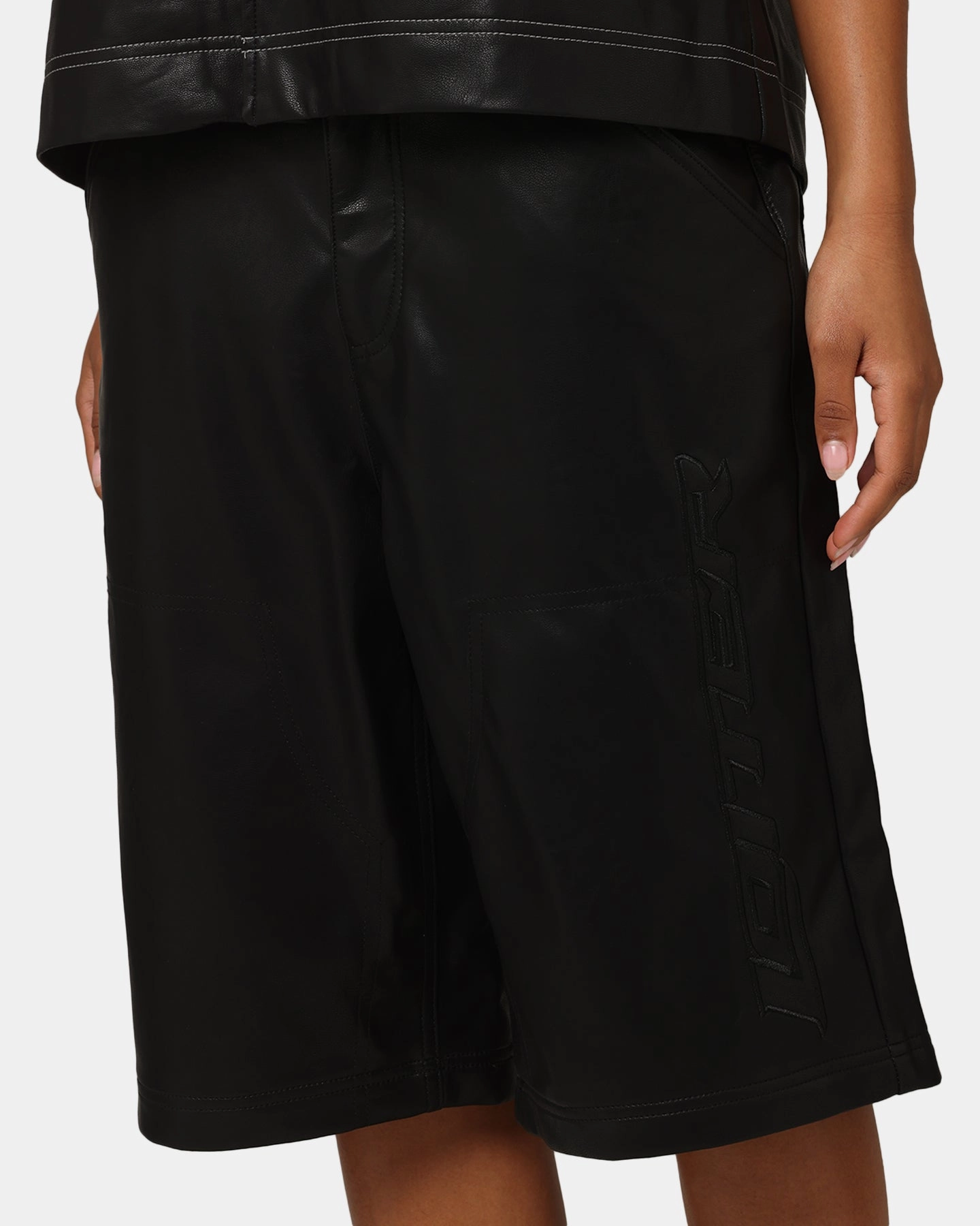 Loiter Motor PU Leather Shorts Black Light Stretch
