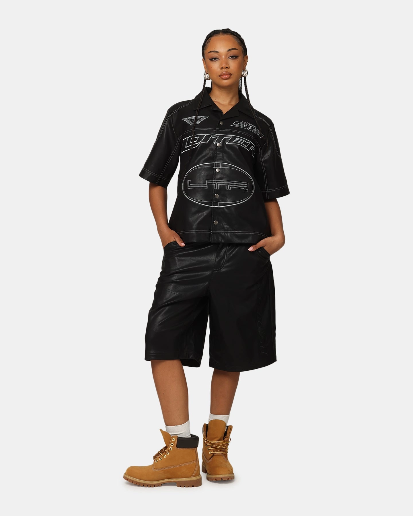 Easy Match Versatile Fit Loiter Motor PU Leather Shorts Black