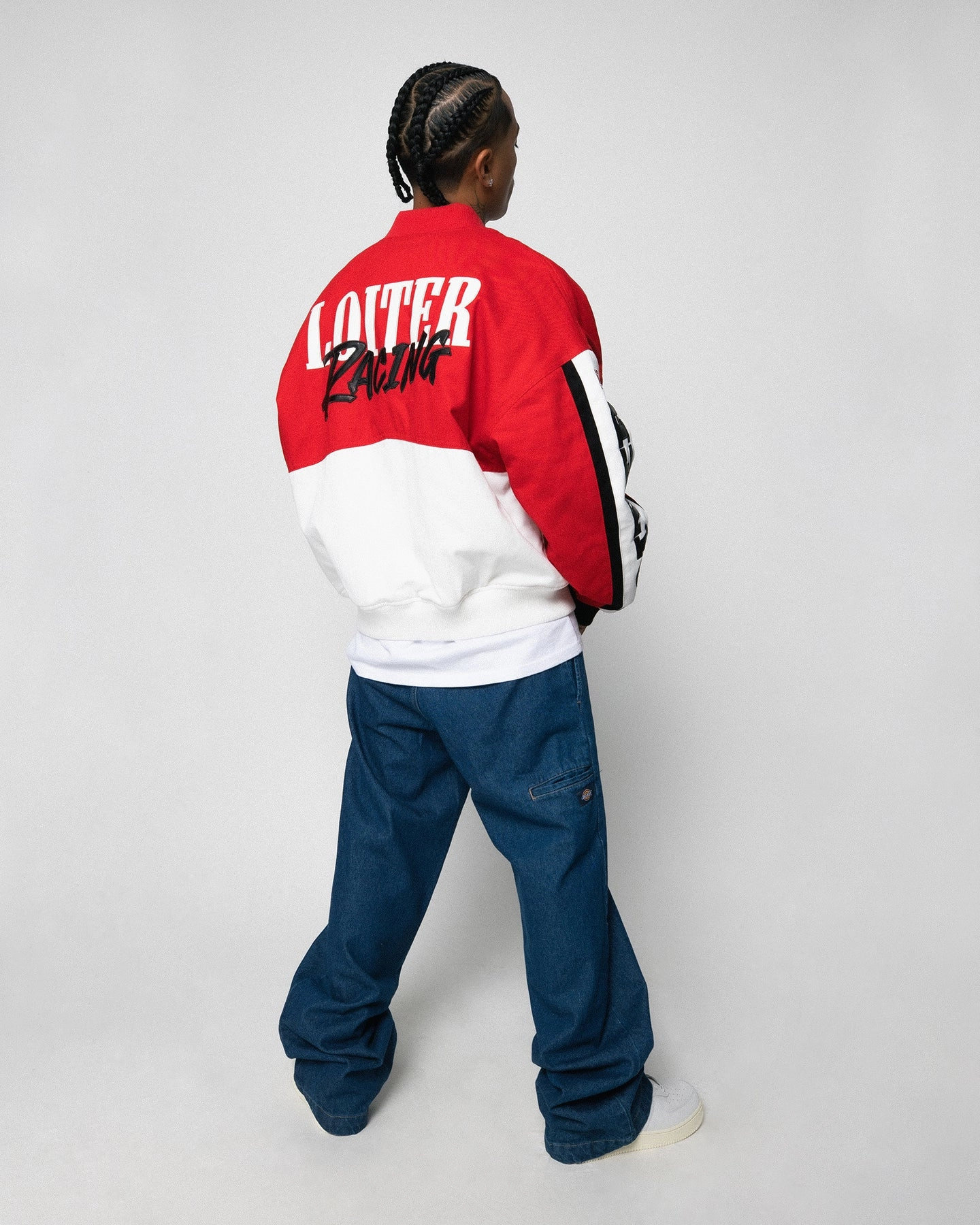 teachers Adjustable Drawstring Hood Loiter Motor Sport Jacket Red/Off White
