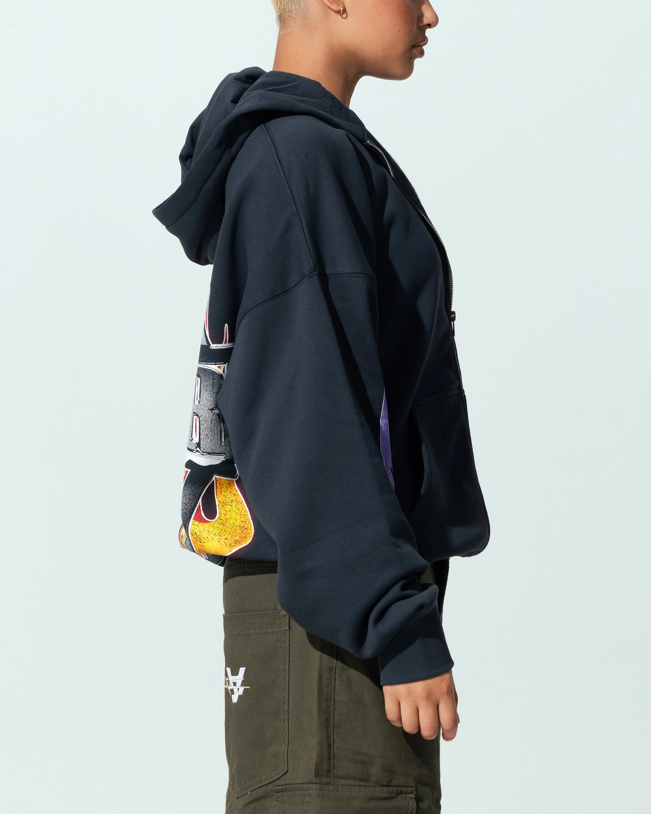 Heavy Duty Zippers Printed Loiter Motor Zip Hoodie Charcoal
