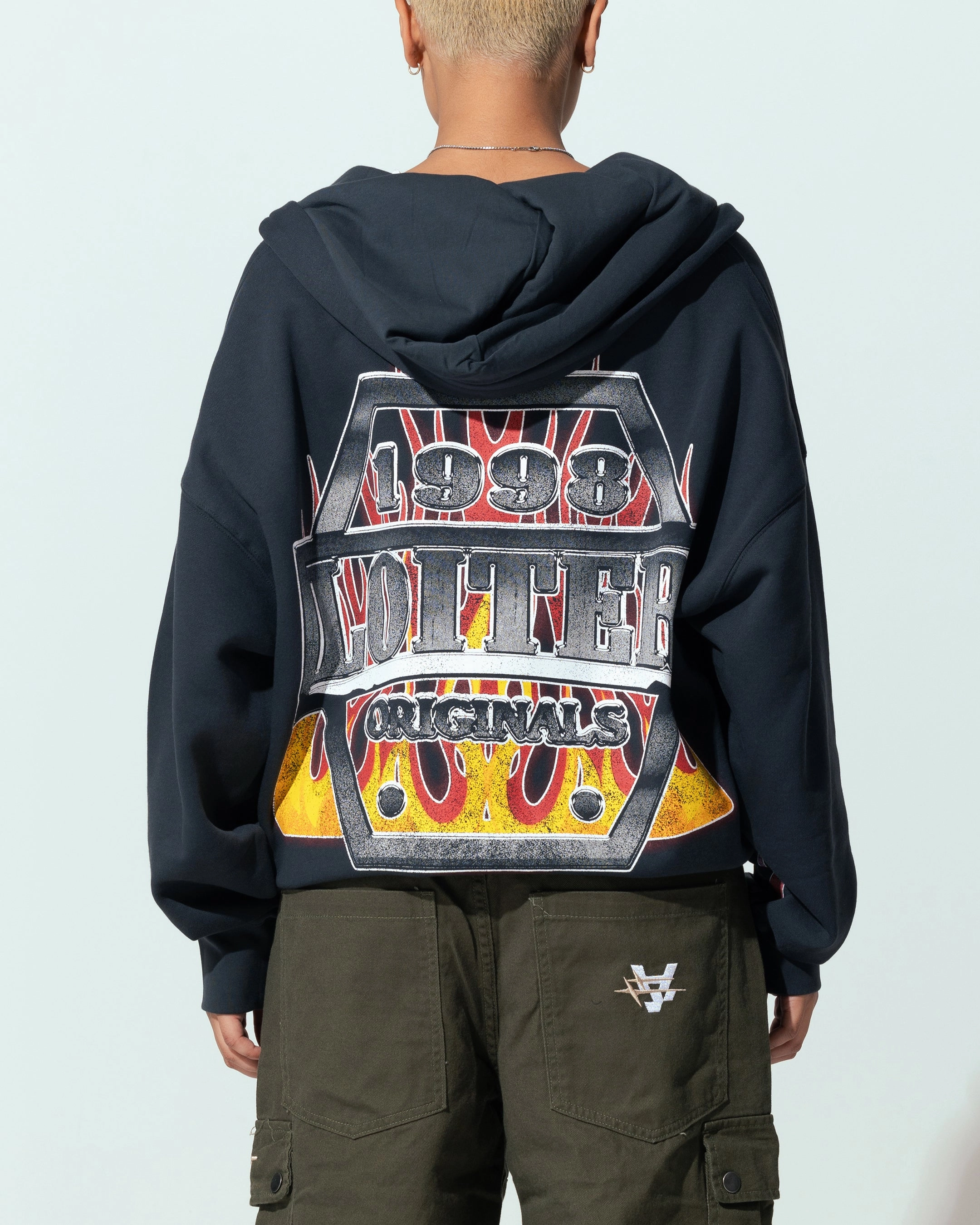 Loiter Motor Zip Hoodie Charcoal Multi Pocket Style