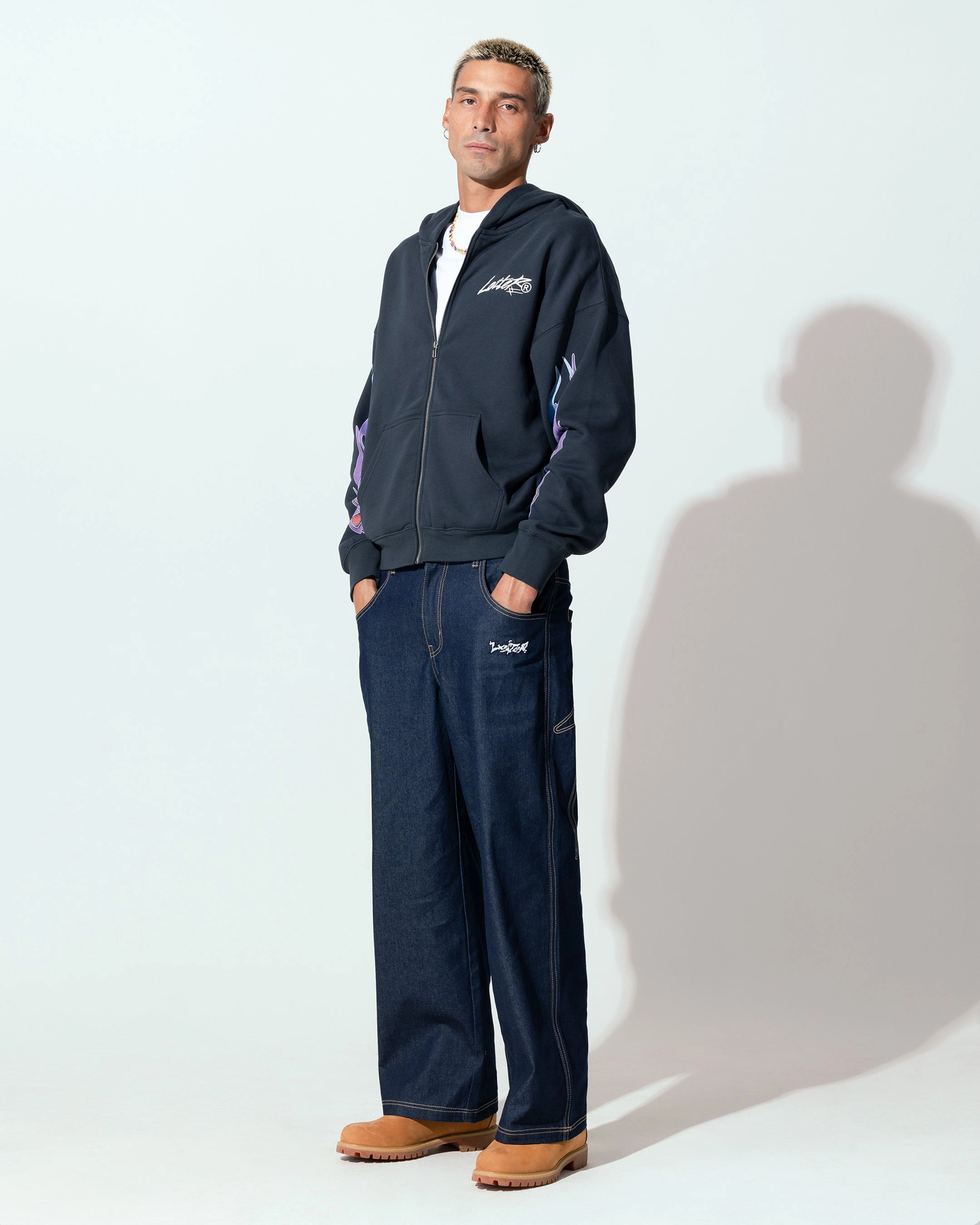 Collarless Equity Loiter Motor Zip Hoodie Charcoal