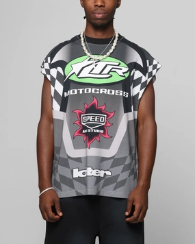 Loiter Motorsport Muscle T-Shirt Grey/Multi-Coloured Fashionable Wear Stretchable Fabric