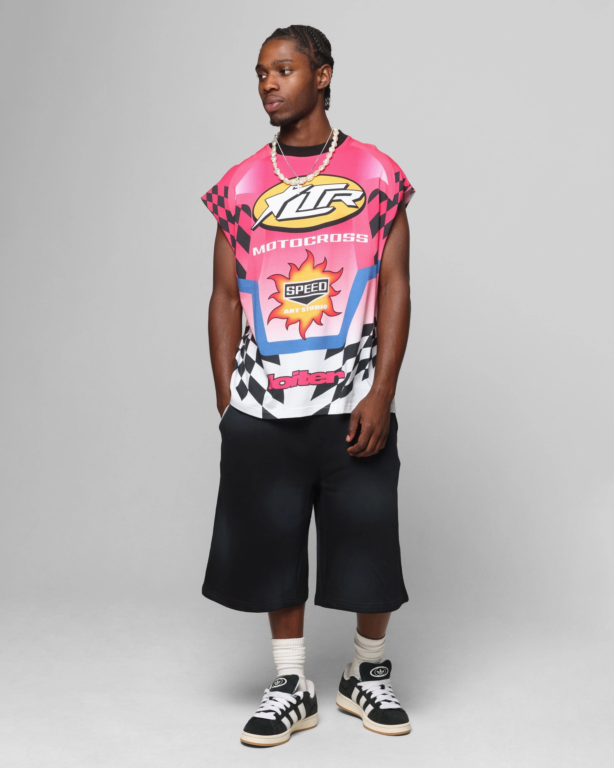 Breathable wear Loiter Motorsport Muscle T-Shirt Pink/Multi-Coloured