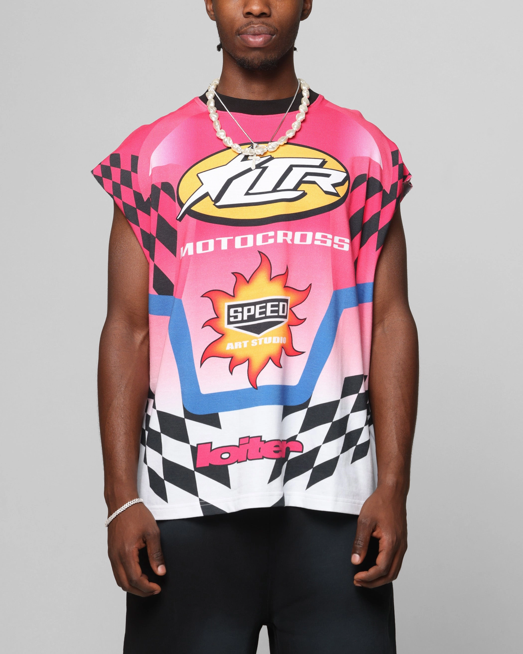 Elderly clothing Airflow Ventilation Design Loiter Motorsport Muscle T-Shirt Pink/Multi-Coloured