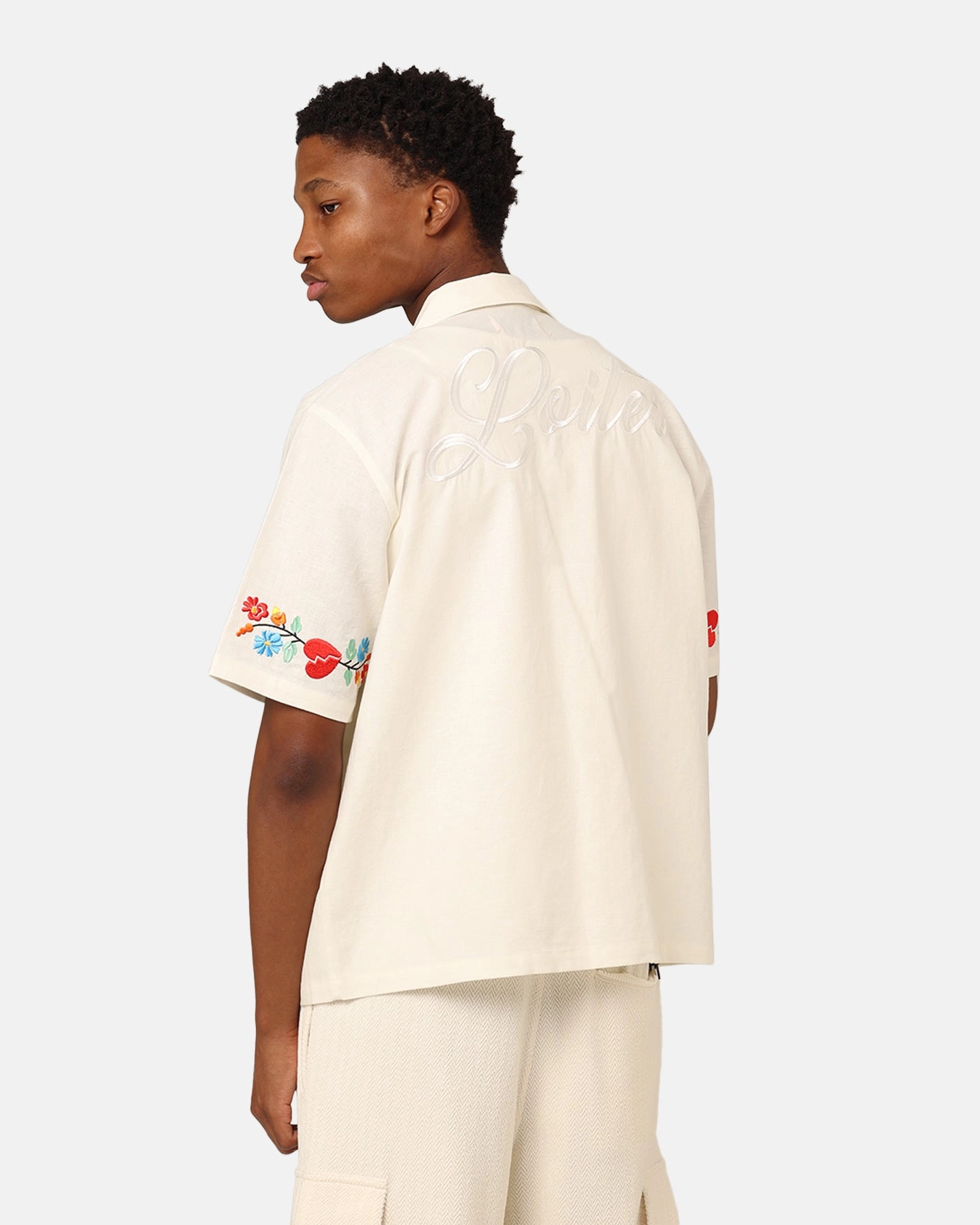 Loiter Oasis Embroidered Button Up Shirt Ecru Iconic look