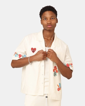 Gift Idea Cultural Inspired Loiter Oasis Embroidered Button Up Shirt Ecru