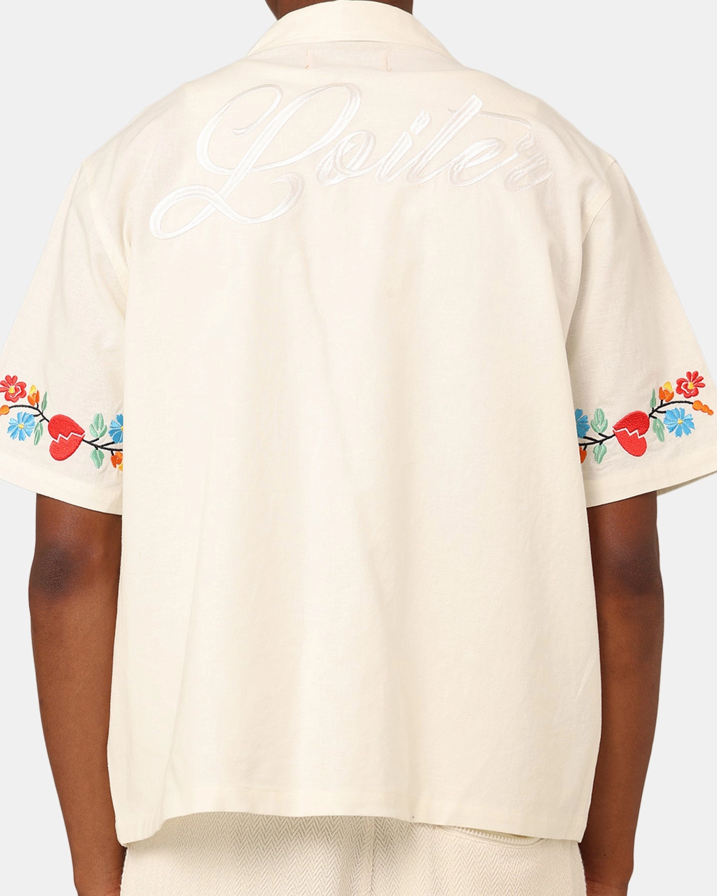 Weekend Style Loiter Oasis Embroidered Button Up Shirt Ecru