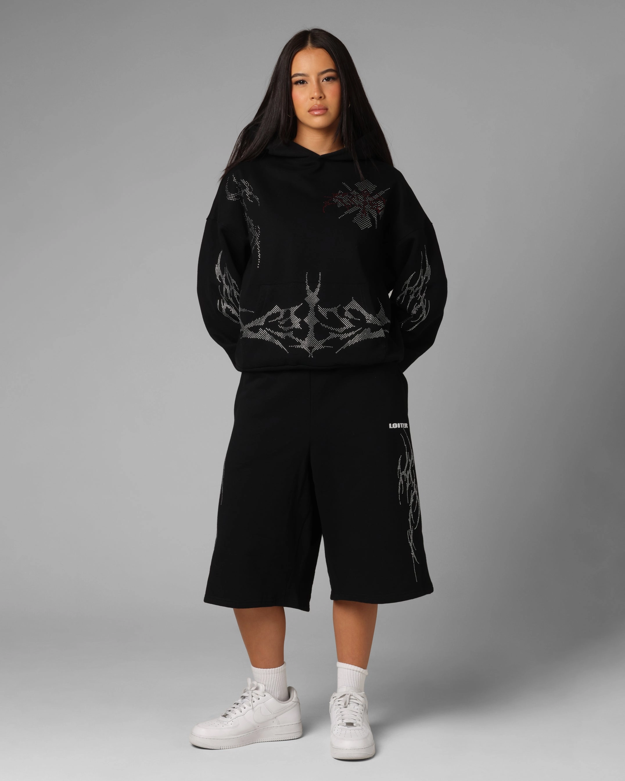 Lose Loiter Opaque Rhinestone Premium Hoodie Black