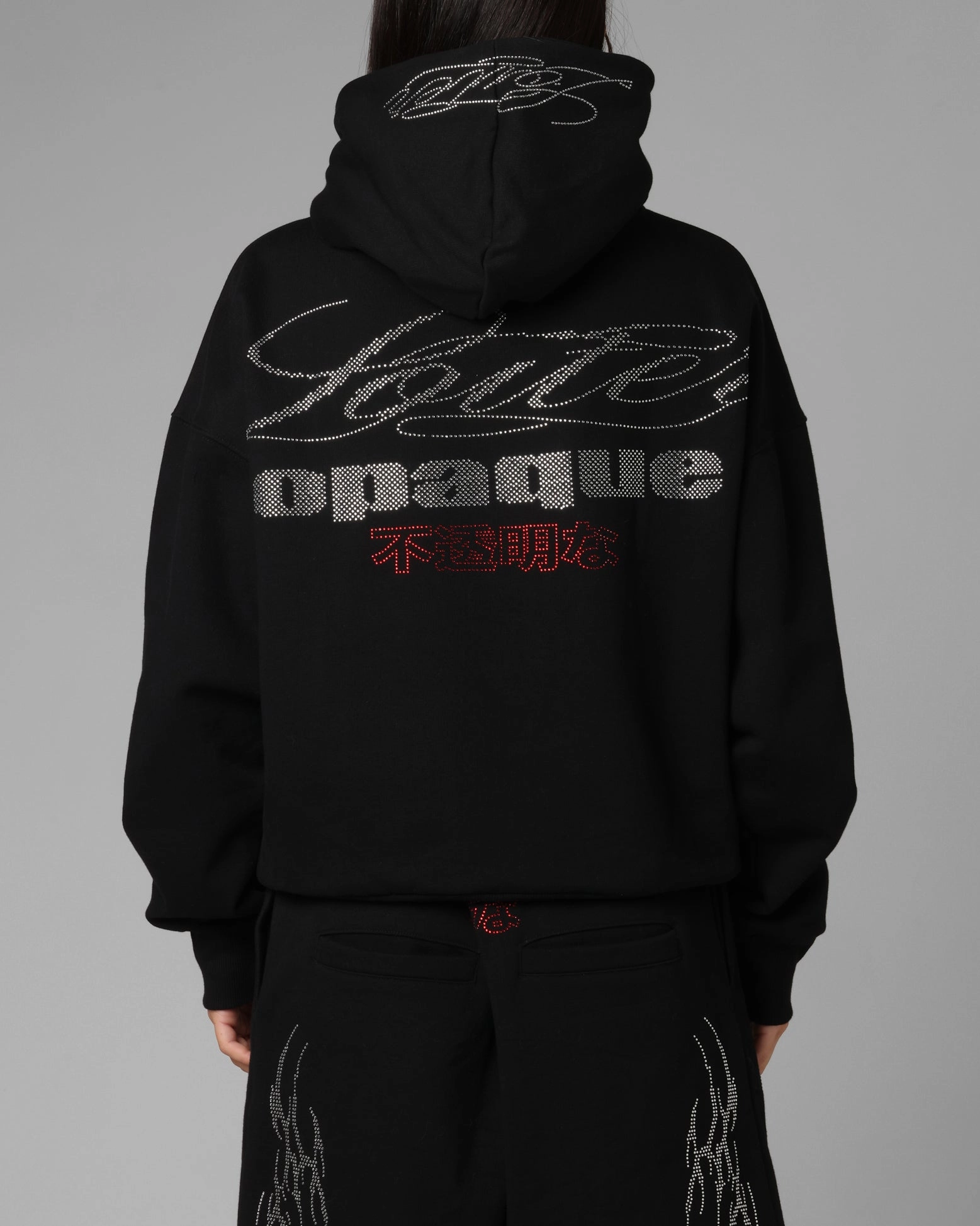 Serve Position Loiter Opaque Rhinestone Premium Hoodie Black