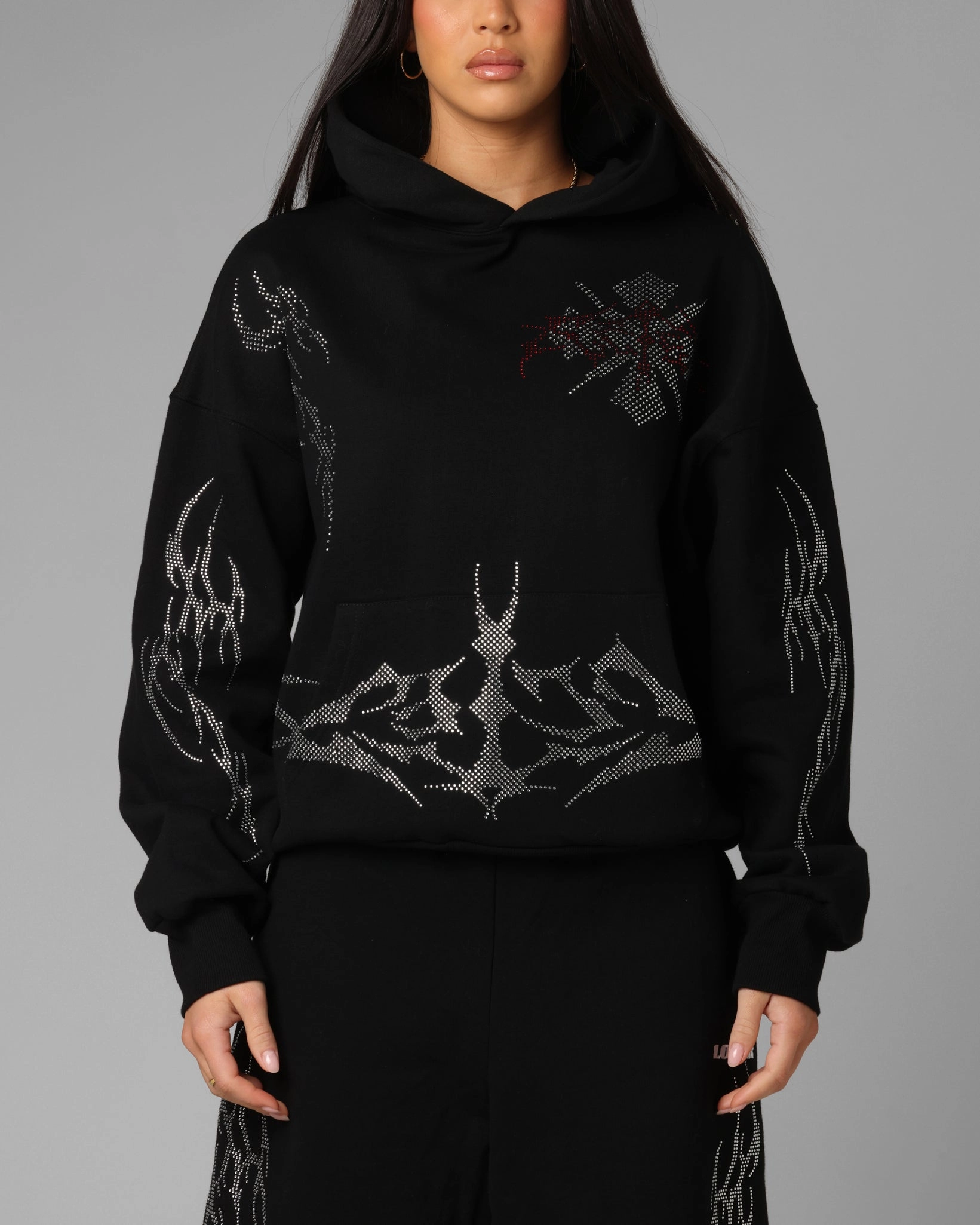 Loiter Opaque Rhinestone Premium Hoodie Black Prospect Base-layer