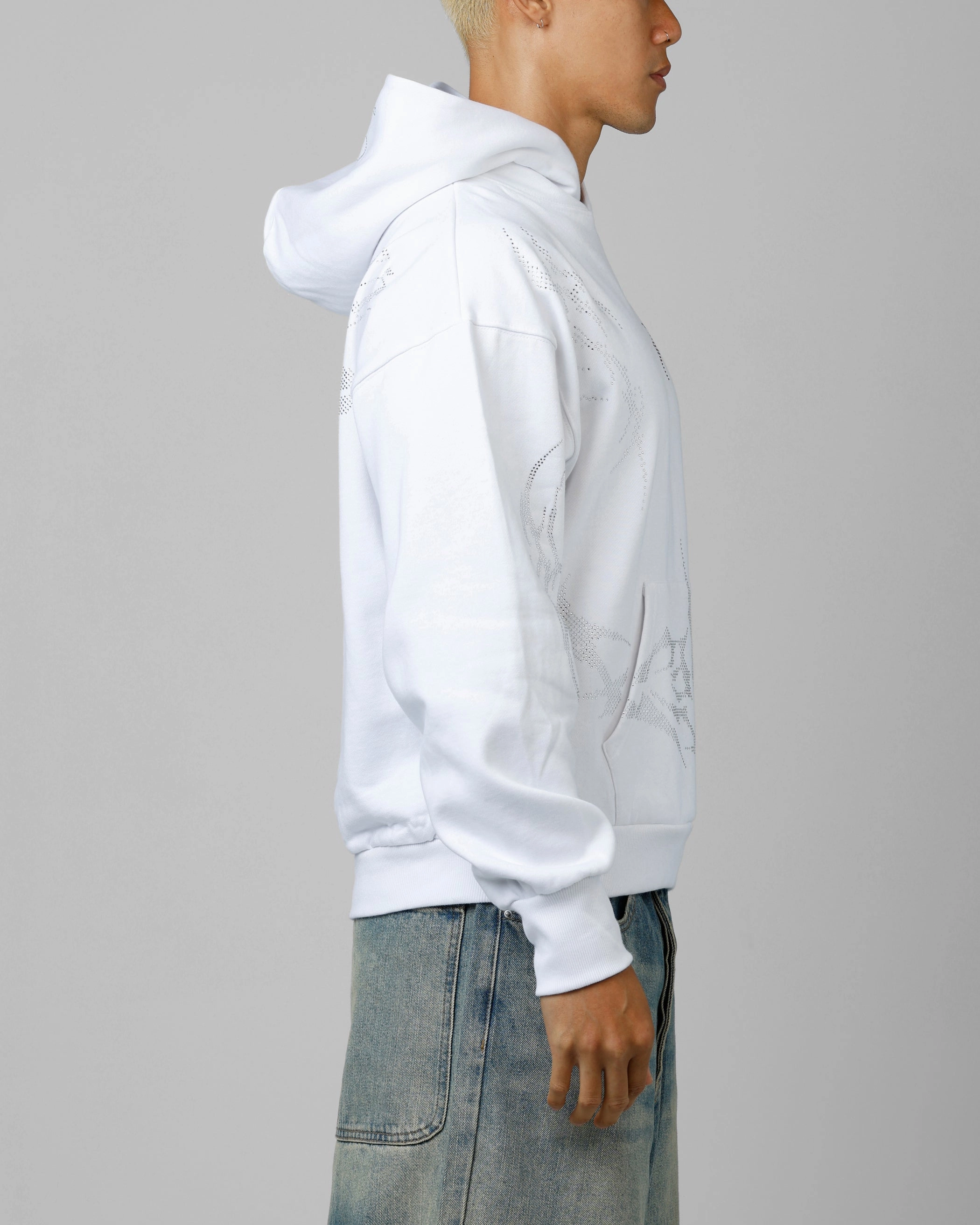 suitable for advertising campaigns Party use Loiter Opaque Rhinestone Premium Hoodie Off White