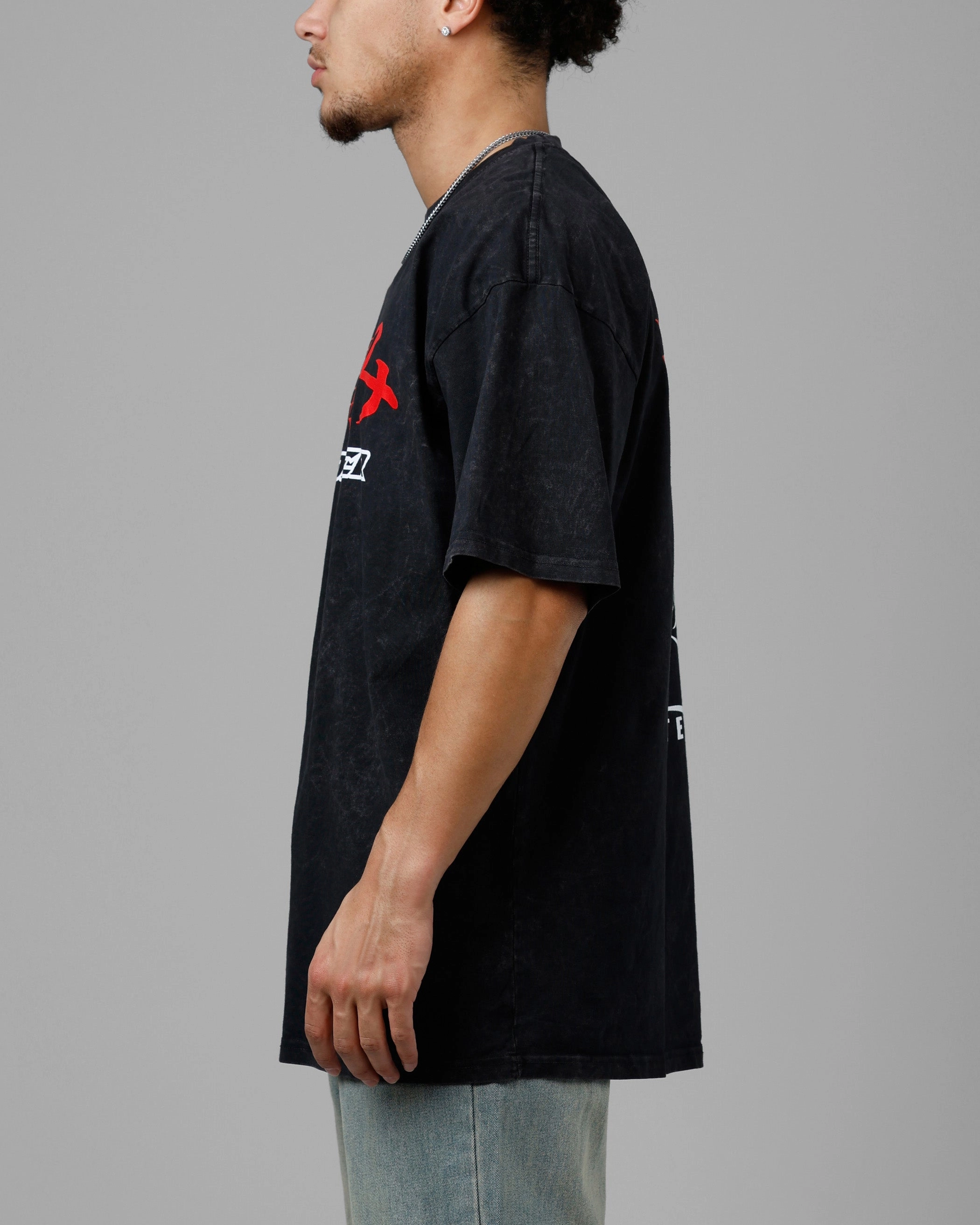 Leisure Casual Loiter Pain Vintage T-Shirt Black Acidwash