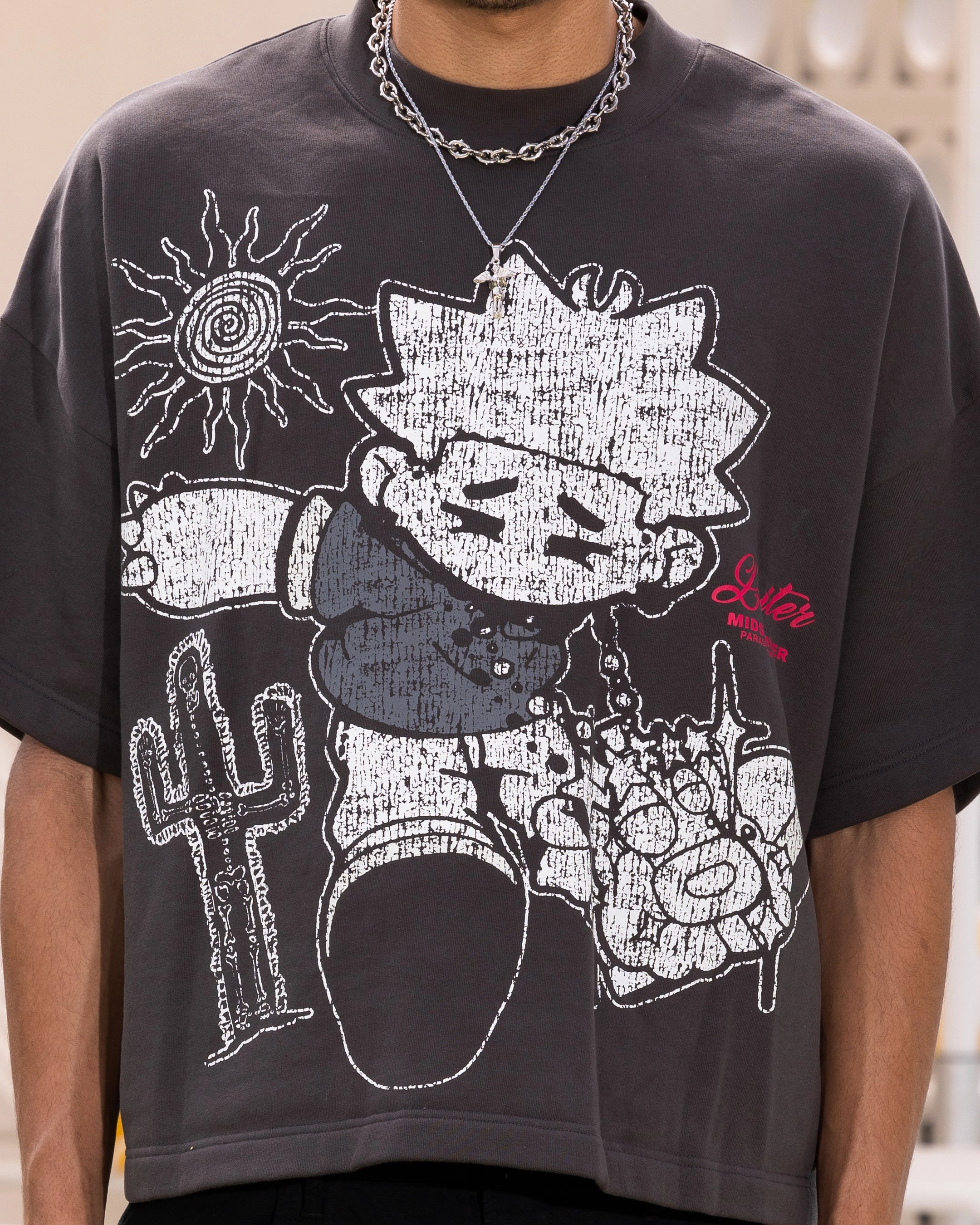 Anti Perspiration Lining Loiter Palm Spring Box T-Shirt Charcoal