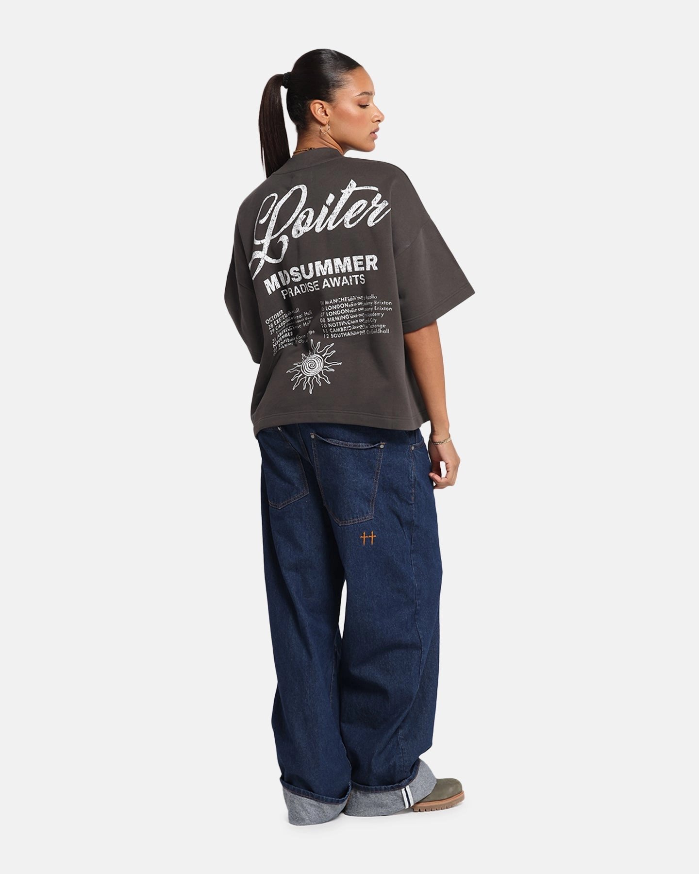 Casual Look Wear Relaxed Vibe Loiter Palm Spring Box T-Shirt Charcoal