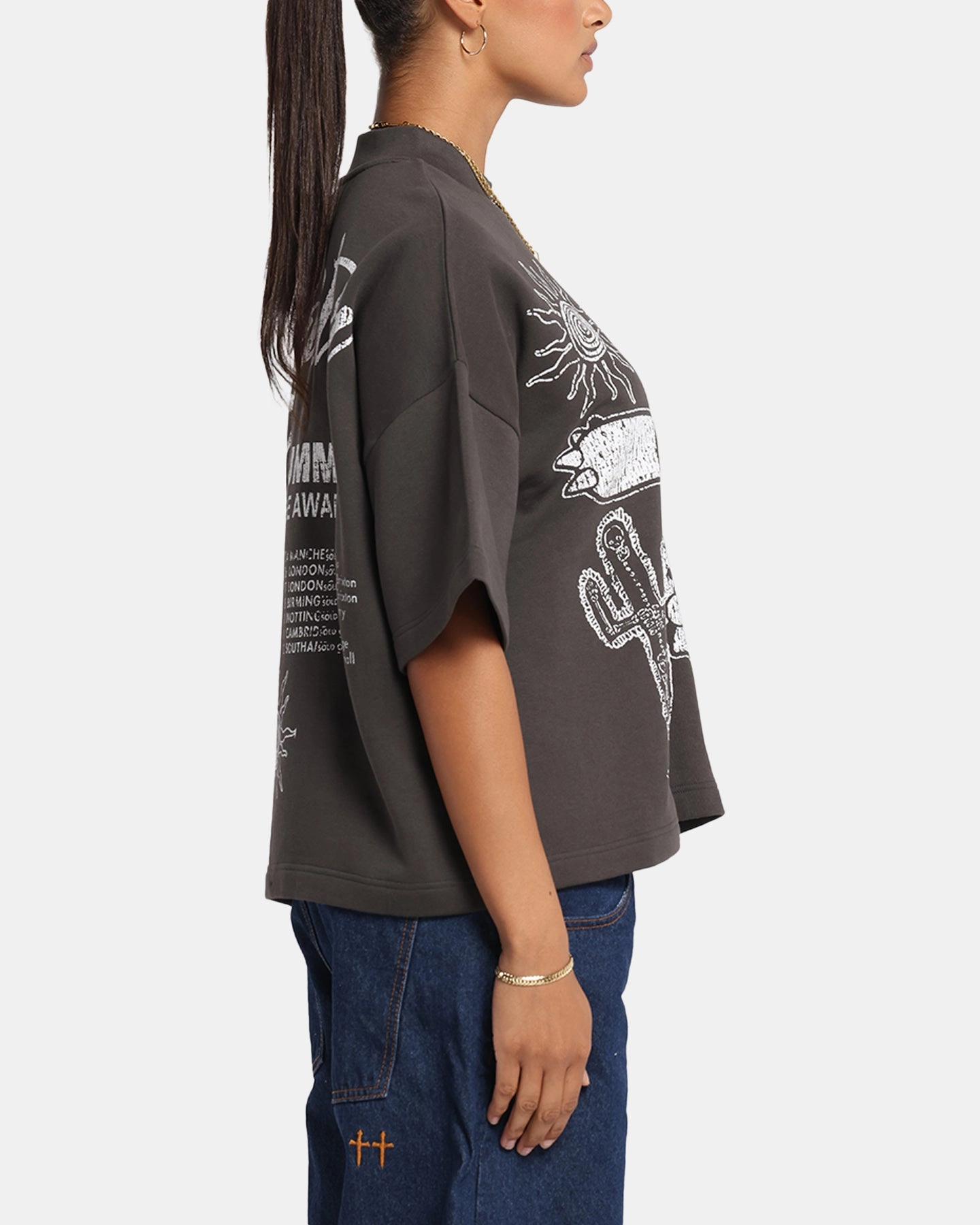 Comfortable Piece Everyday Top Loiter Palm Spring Box T-Shirt Charcoal
