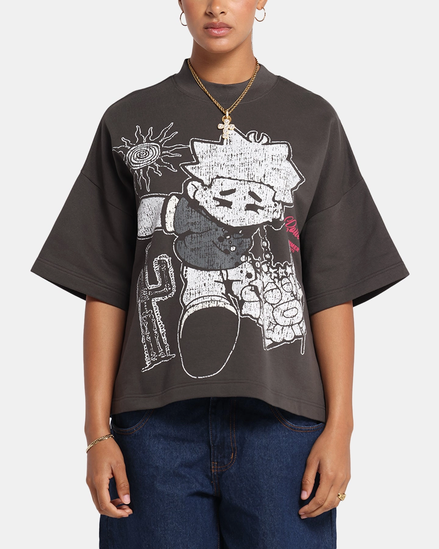 comfortable top Chill Design Loiter Palm Spring Box T-Shirt Charcoal